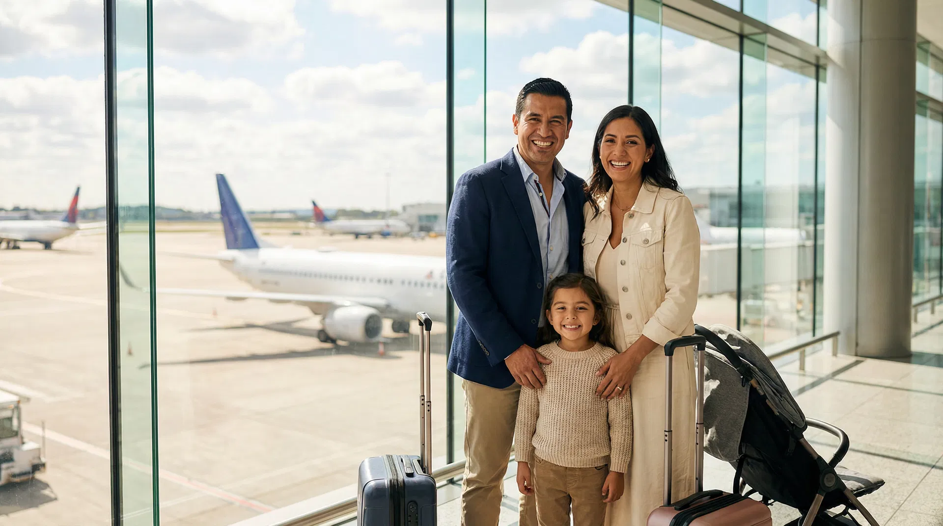 Familia latina en aeropuerto