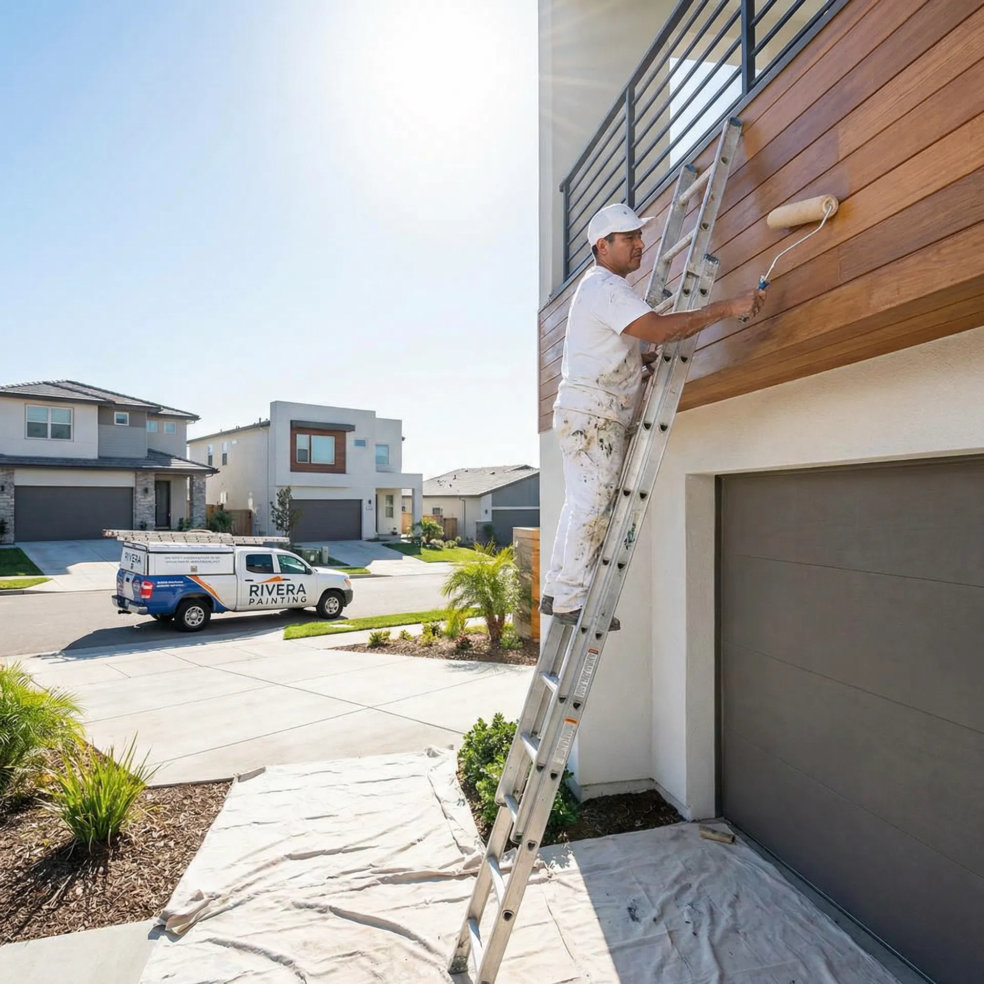 Contratista de pintura trabajando