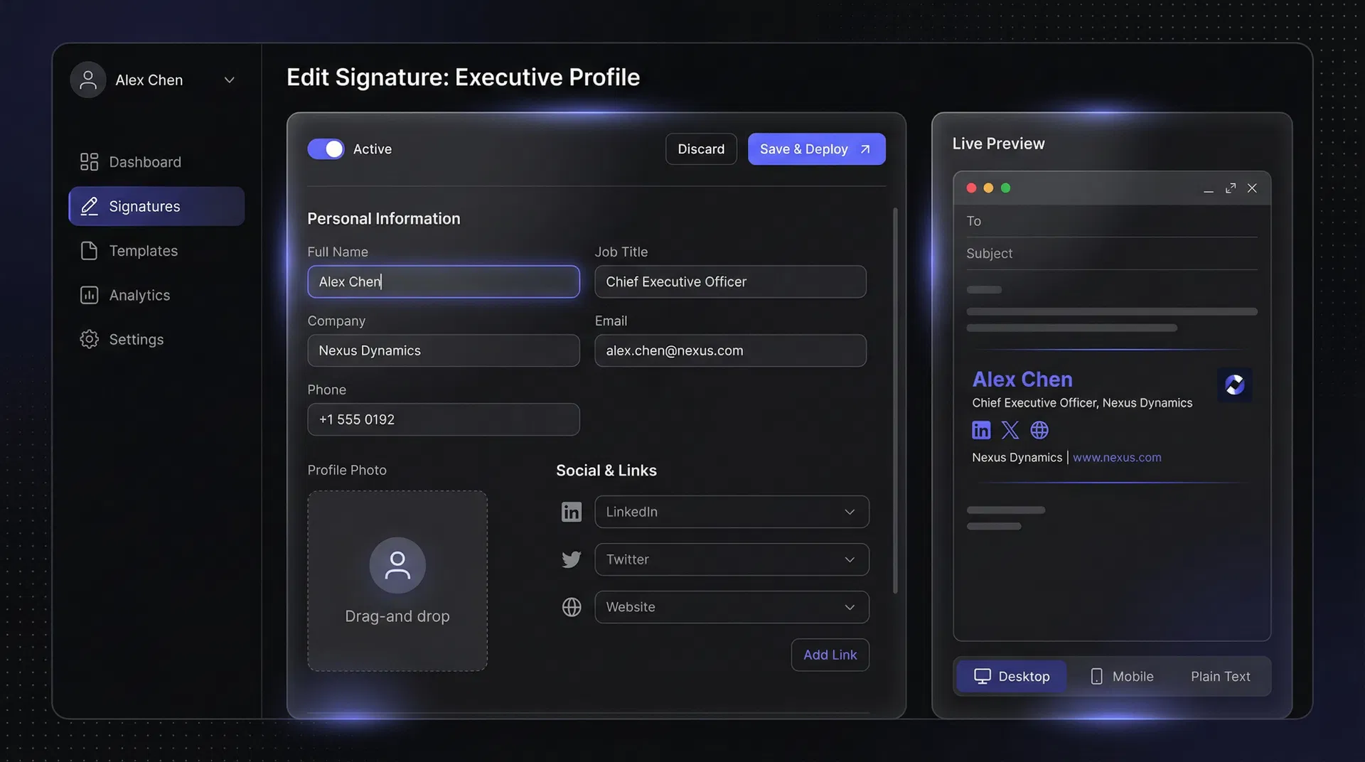 SigCraft Dashboard - Email Signature Editor