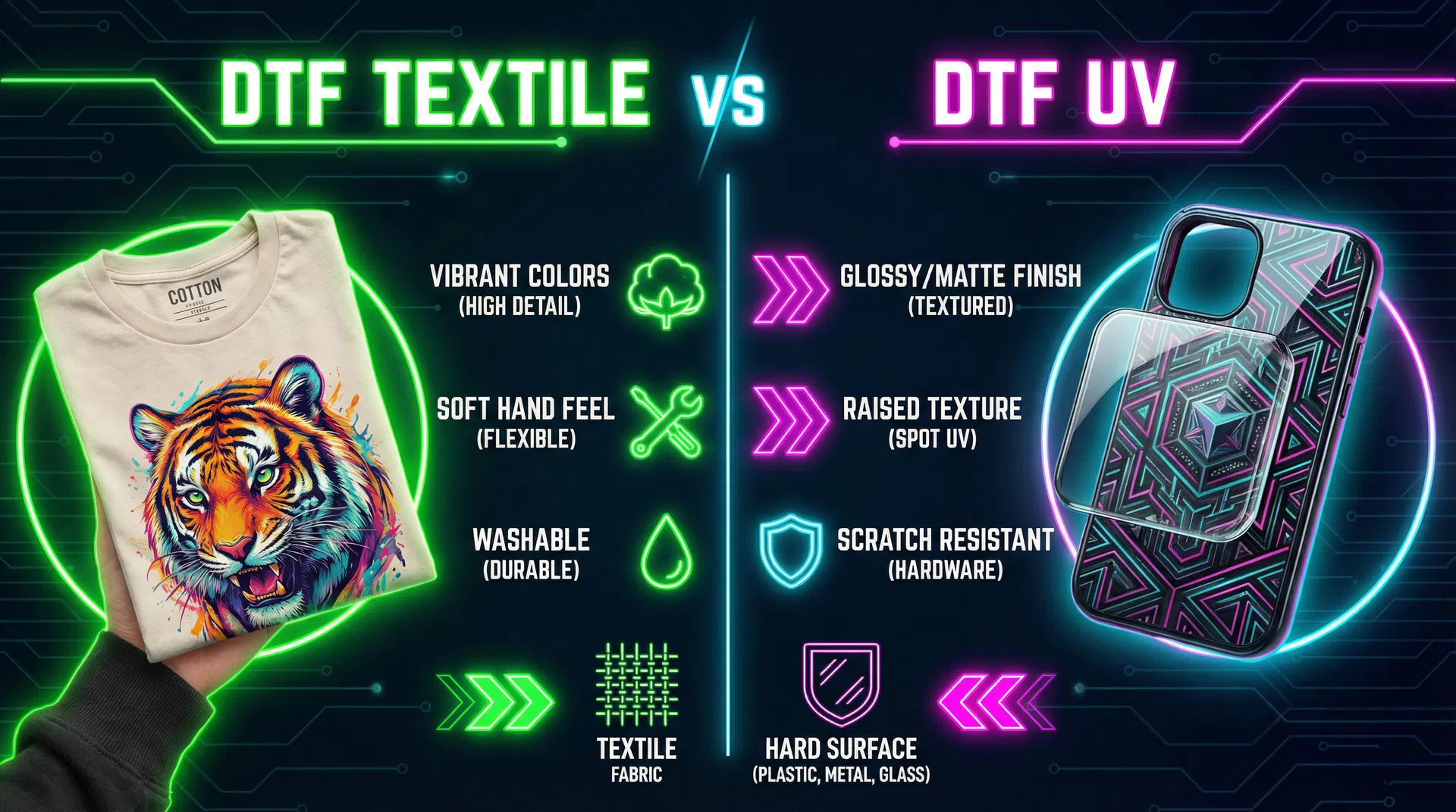 DTF Textil vs DTF UV: ¿Cuál Elegir? - Artículo sobre estampados DTF y tecnología de personalización