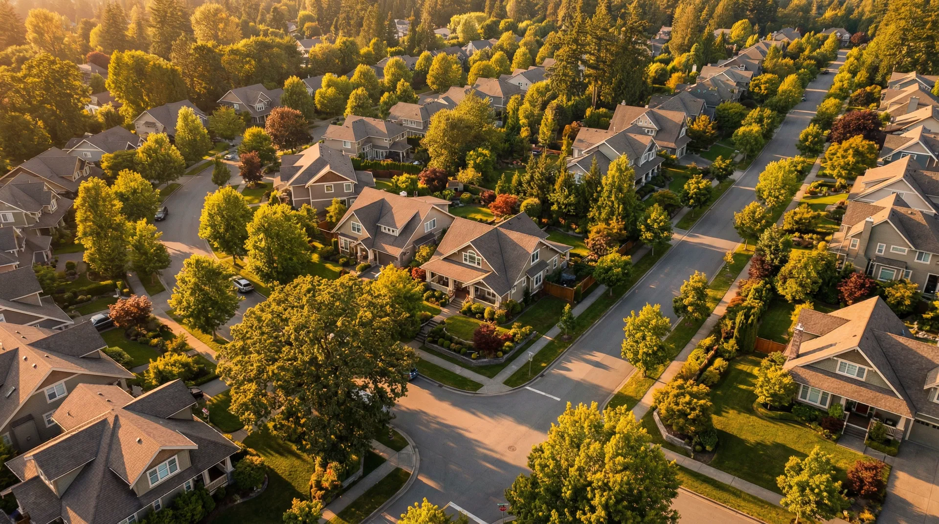Aerial view of suburban neighborhood