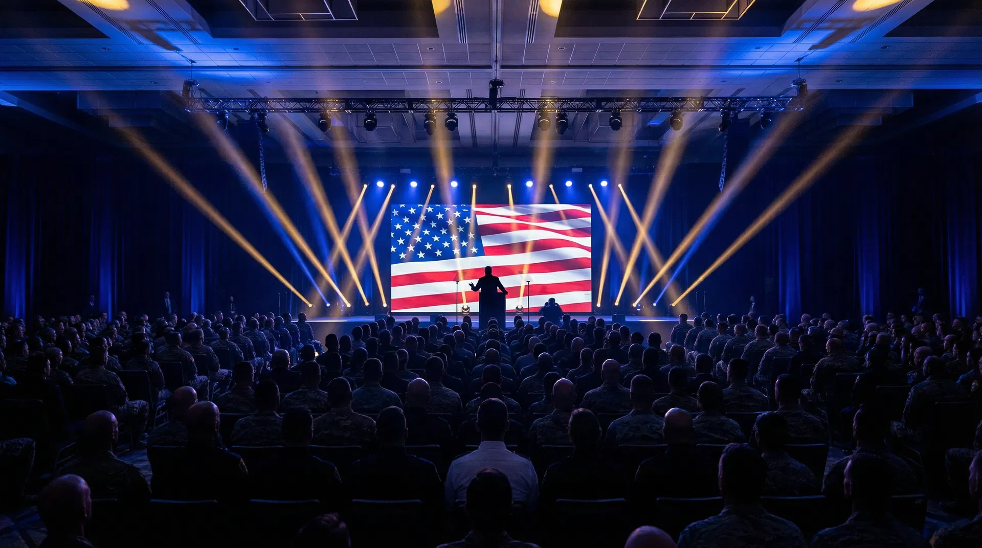 Adam Davis speaking to a military audience