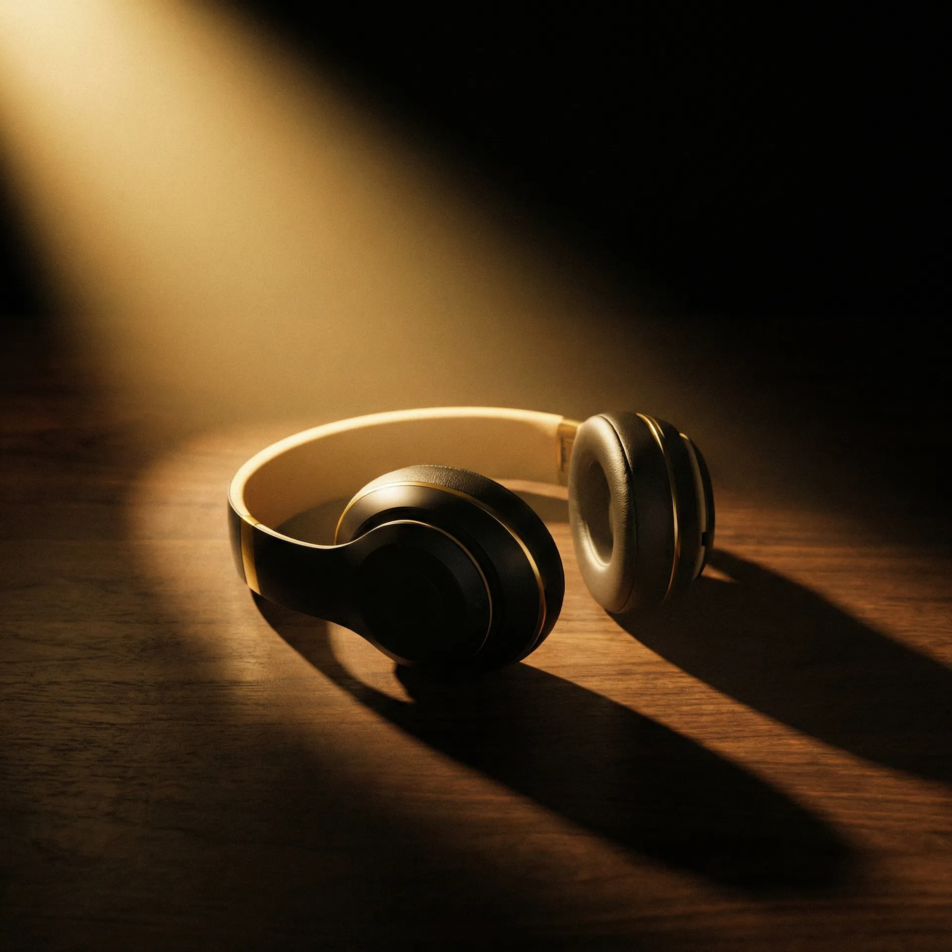 Auriculares de alta calidad iluminados con luz dorada