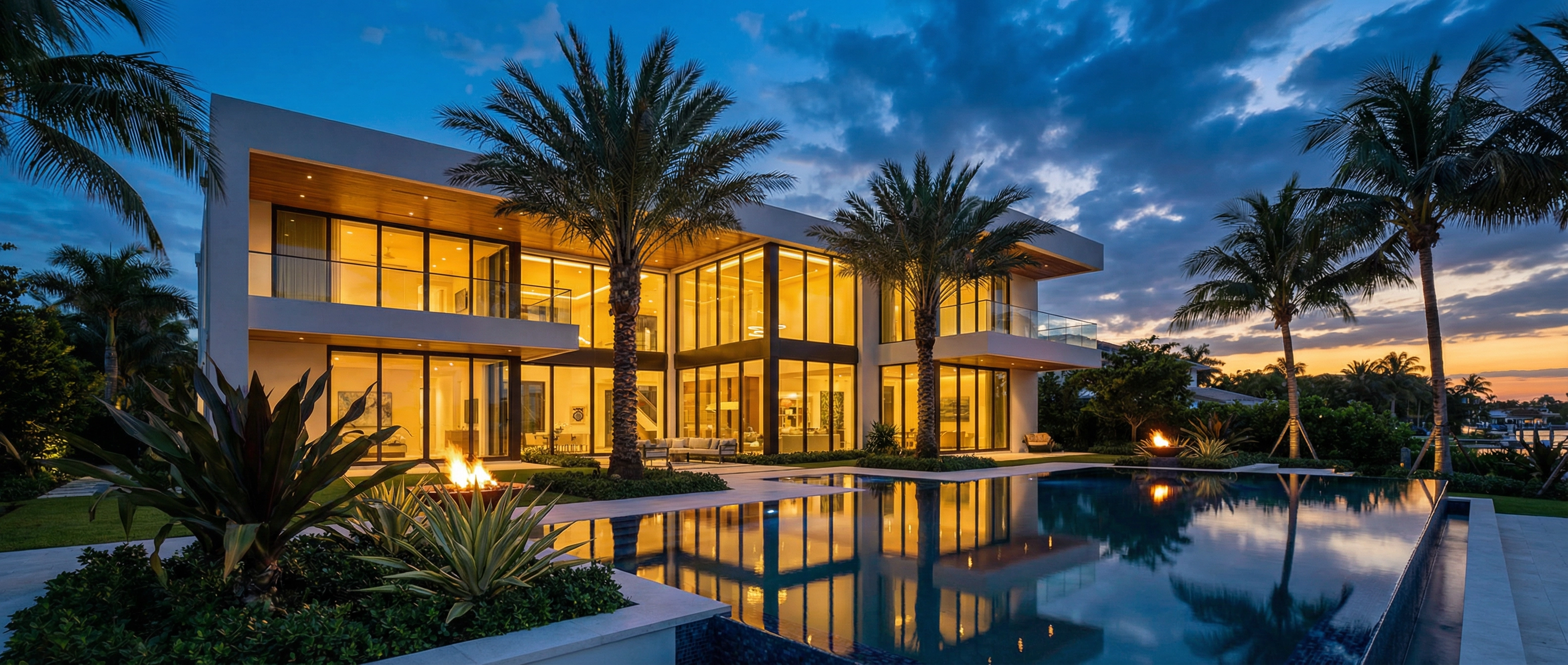 Luxury home exterior at twilight in Fort Lauderdale