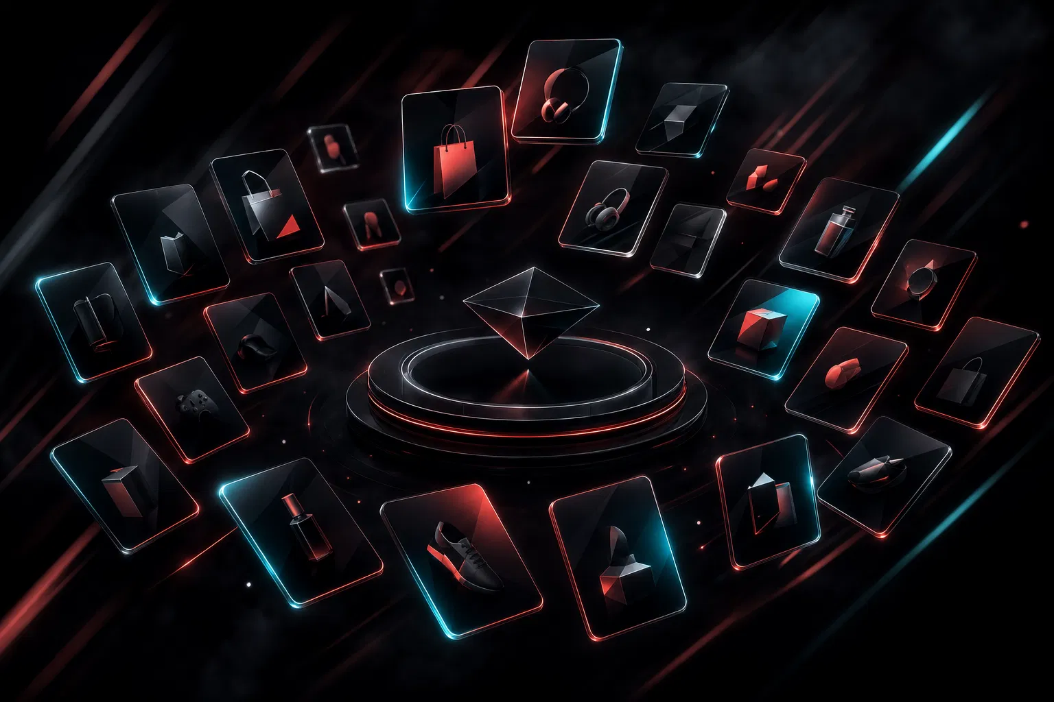 Abstract orbit of ecommerce brand tiles