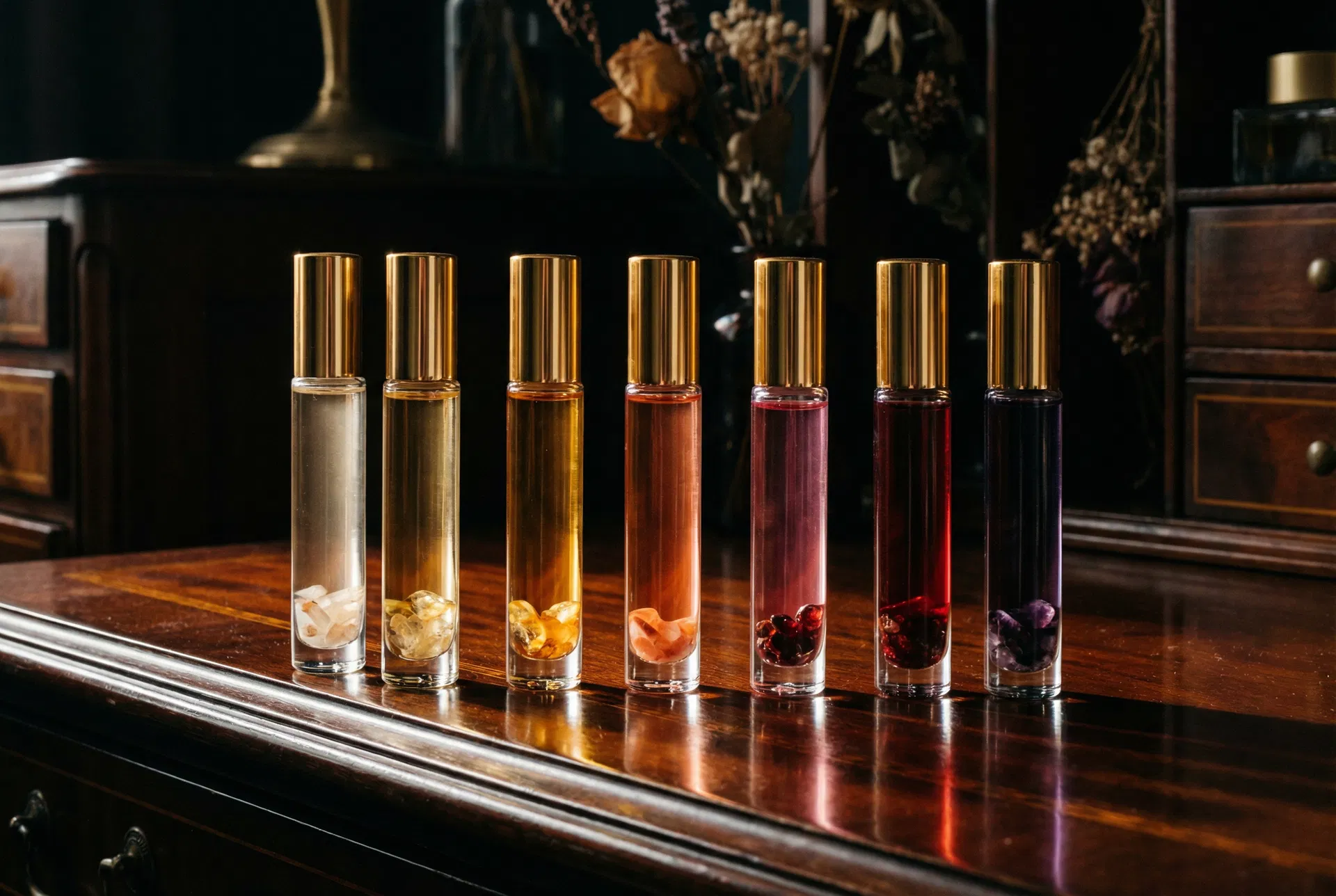 香水ボトルの列