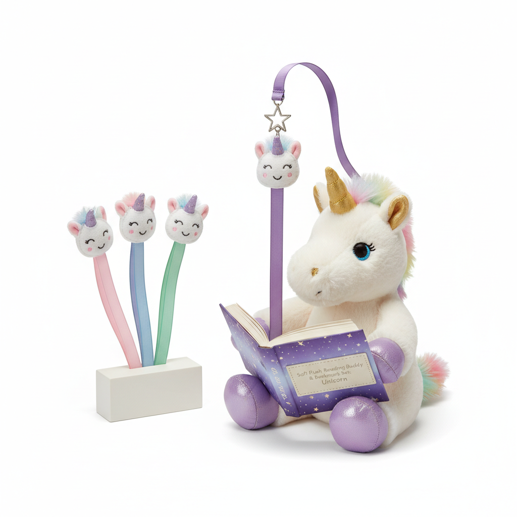 Soft Plush Reading Buddy & Bookmark Set: Unicorn