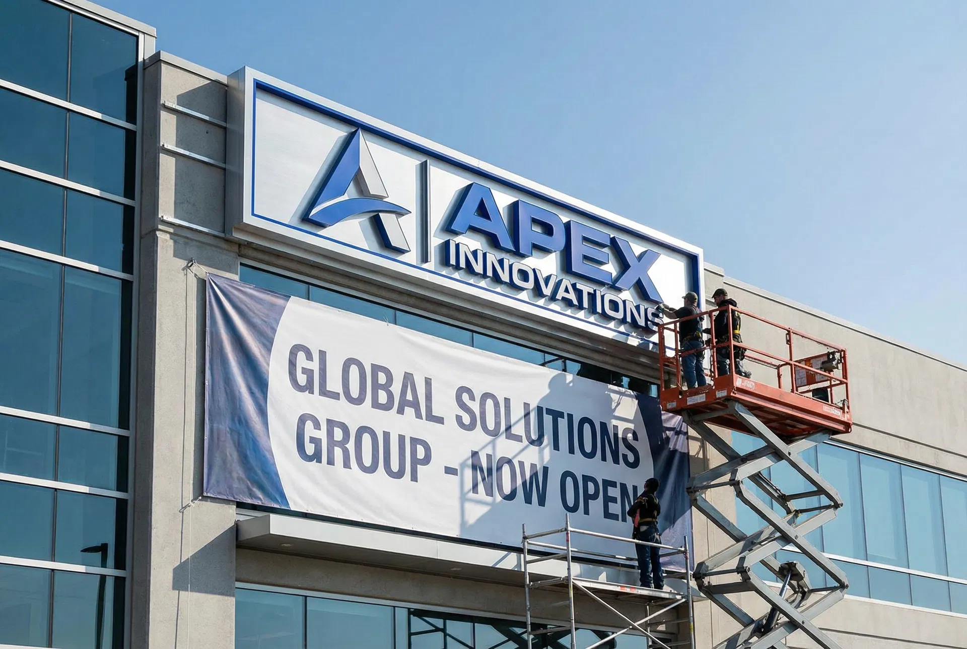 Professional storefront signage and banner installation for commercial building