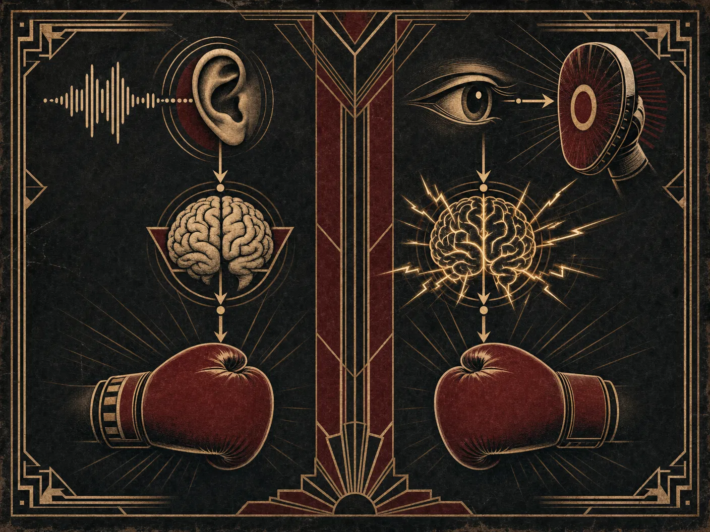 Art Deco comparison of verbal and visual padwork nervous-system pathways