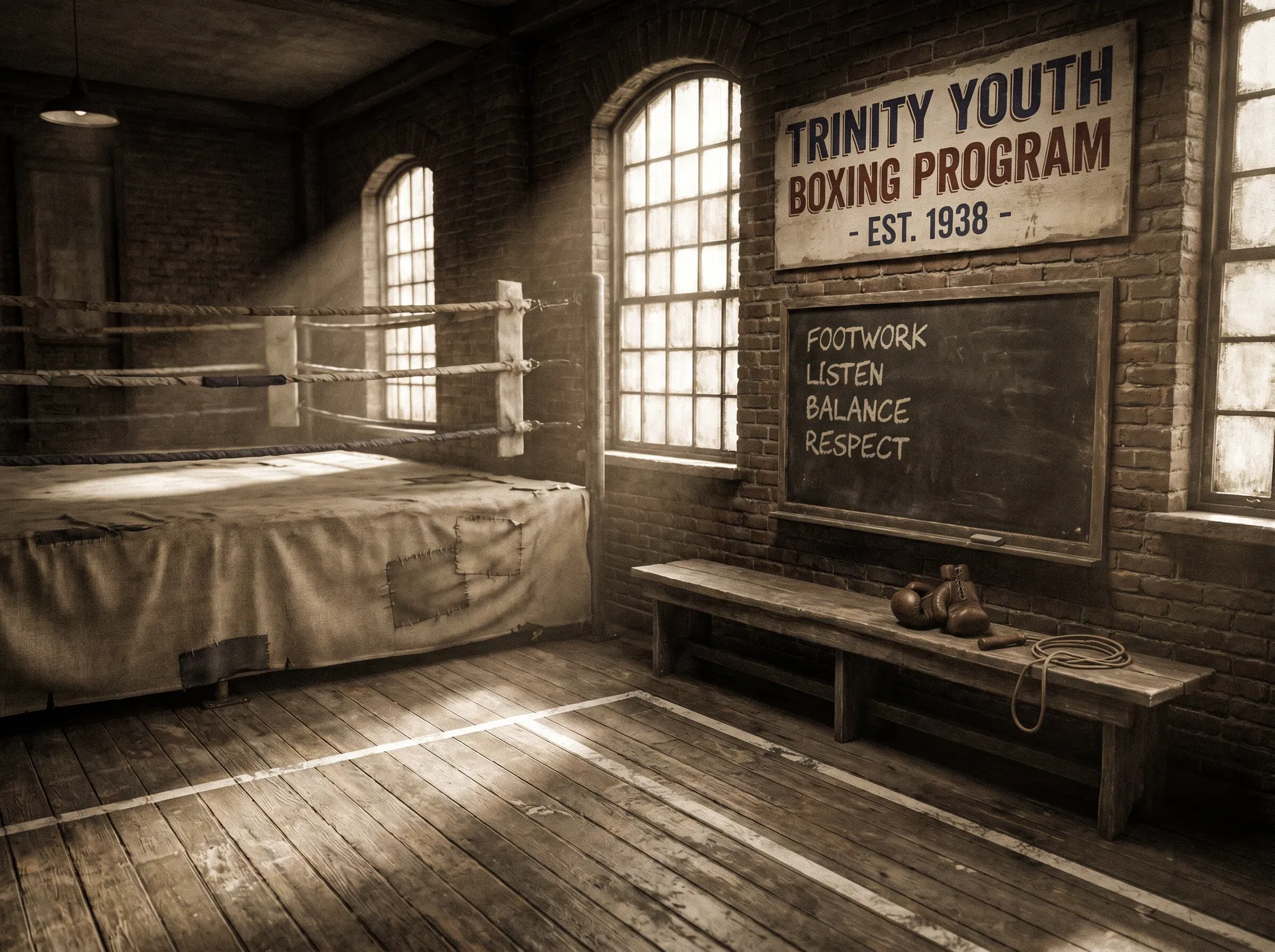 Rough vintage Trinity youth boxing room for Kids Mind Training