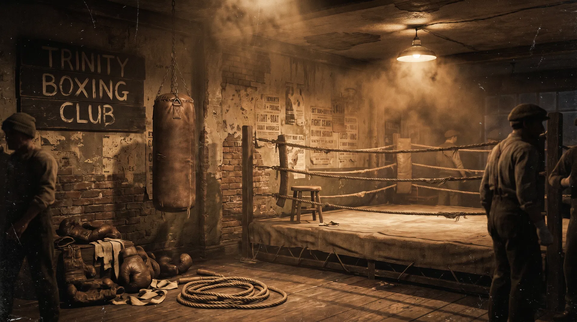 Rough vintage Trinity Boxing Club gym interior