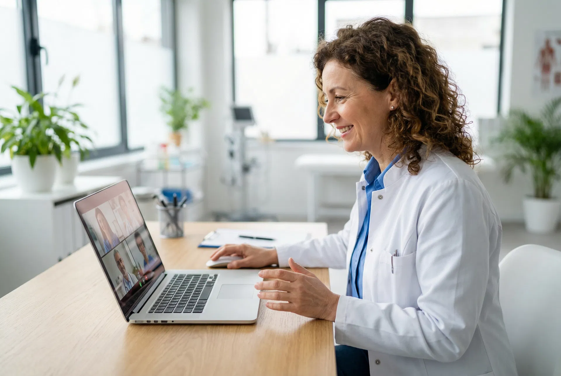 Board-certified physician conducting a telehealth consultation
