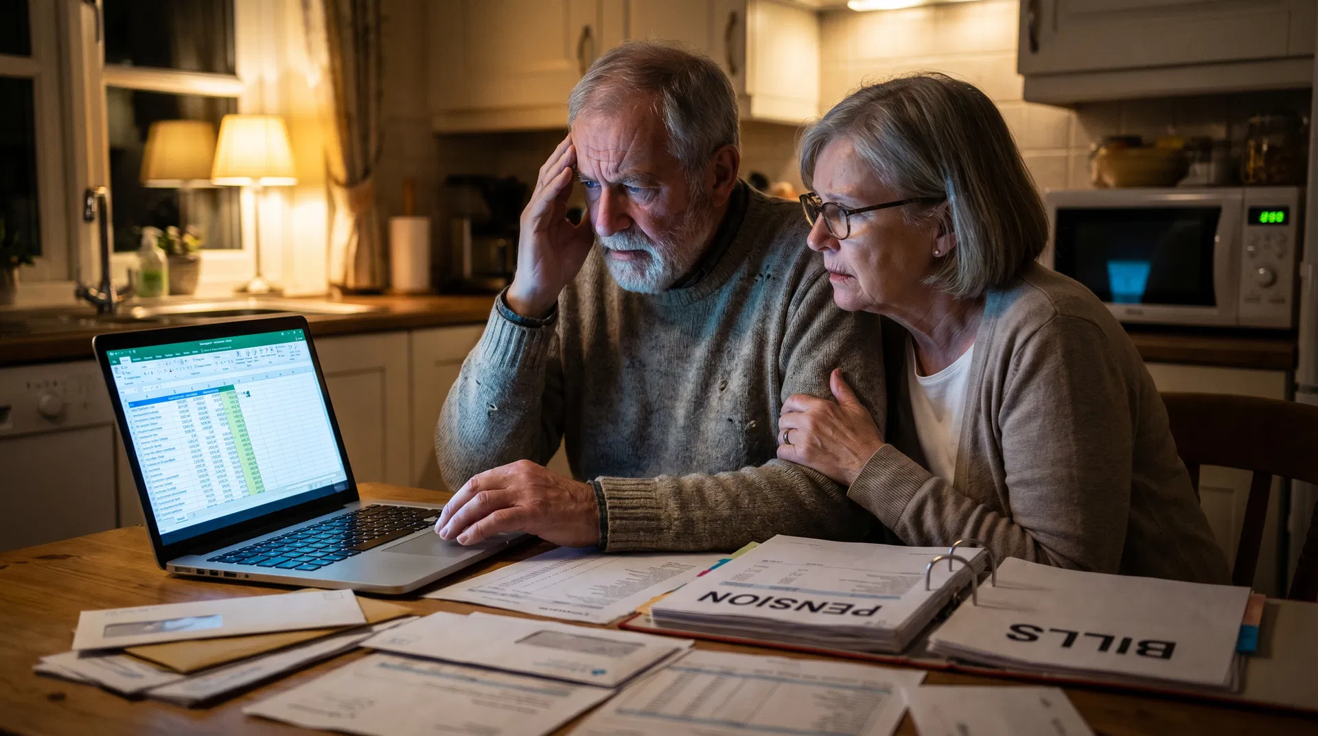 Worried senior couple reviewing their retirement accounts