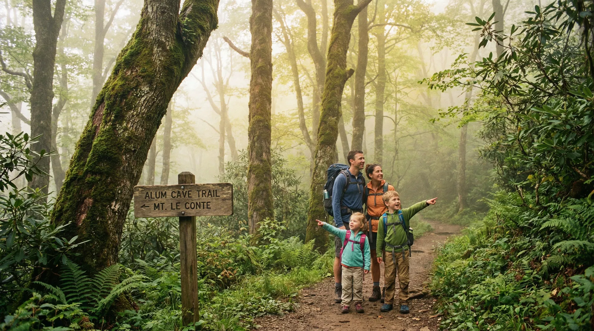 Family hiking in the Smoky Mountains