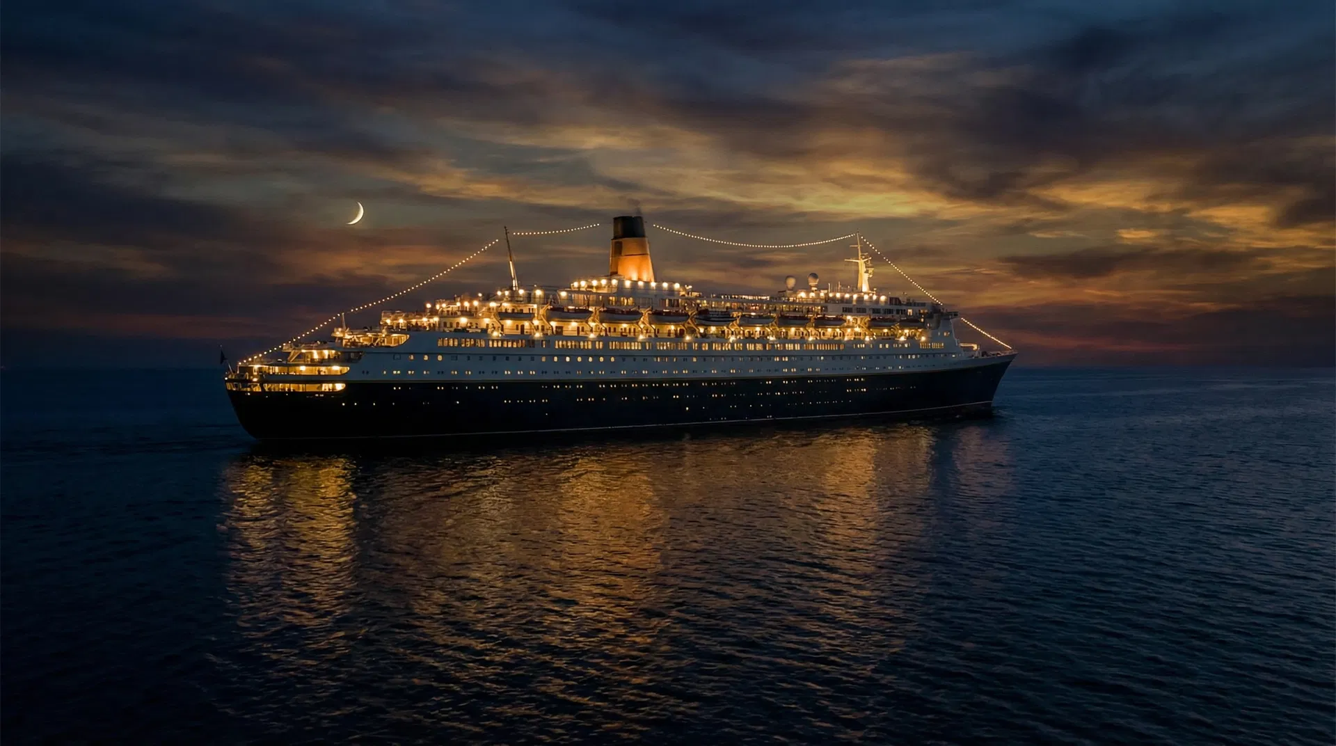 Luxury Cruise Ship at Night