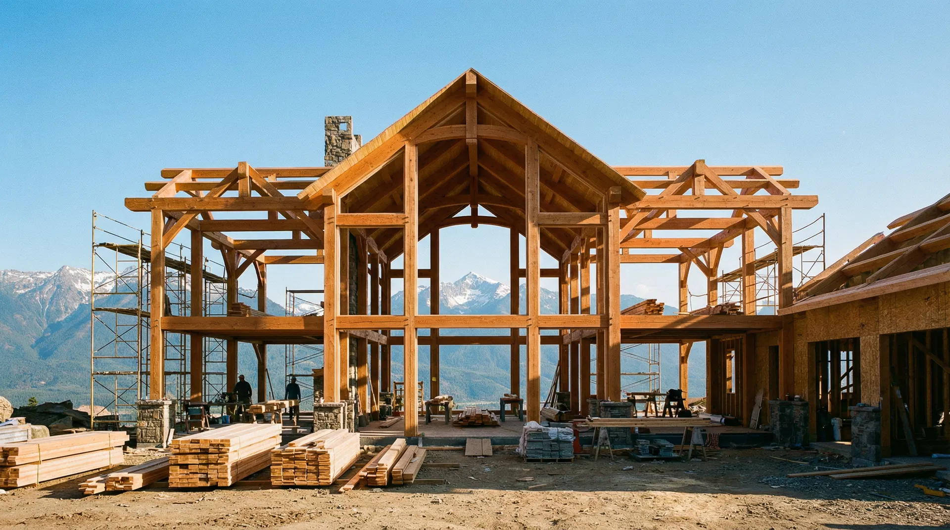 Active framing and construction of a luxury mountain home