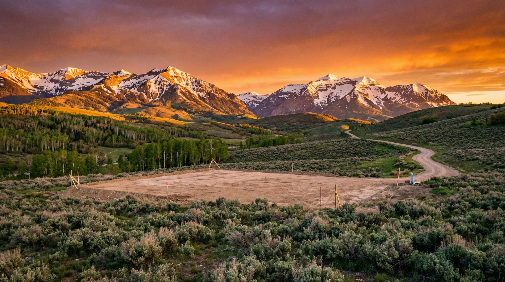 Mountain building lot with scenic views at golden hour