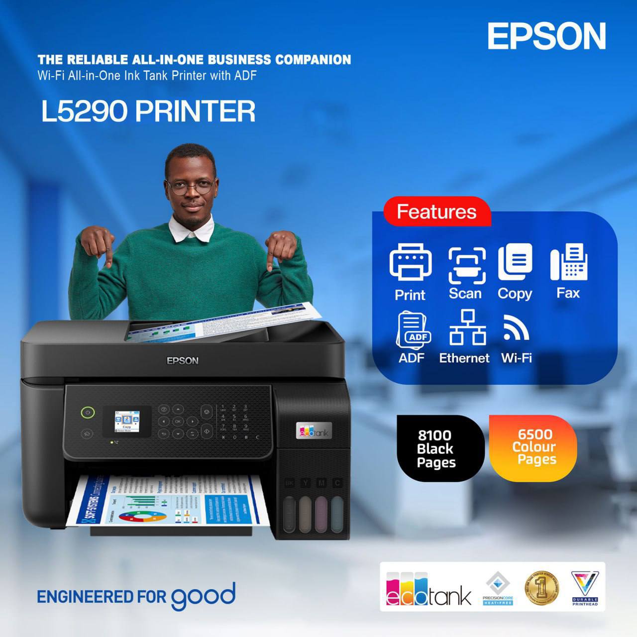 Printer Epson EcoTank L5290 A4 Color (Print, Scan, Copy, Fax with ADF, Wi-Fi) (Ink-003) 1Yr