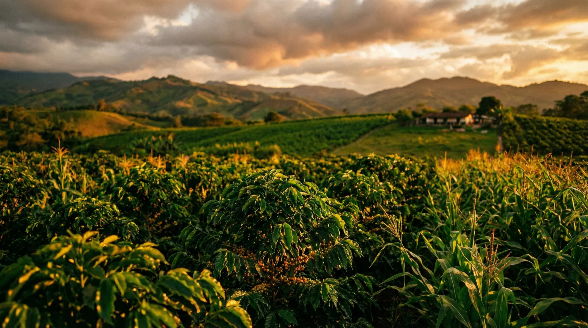 Campo colombiano al atardecer