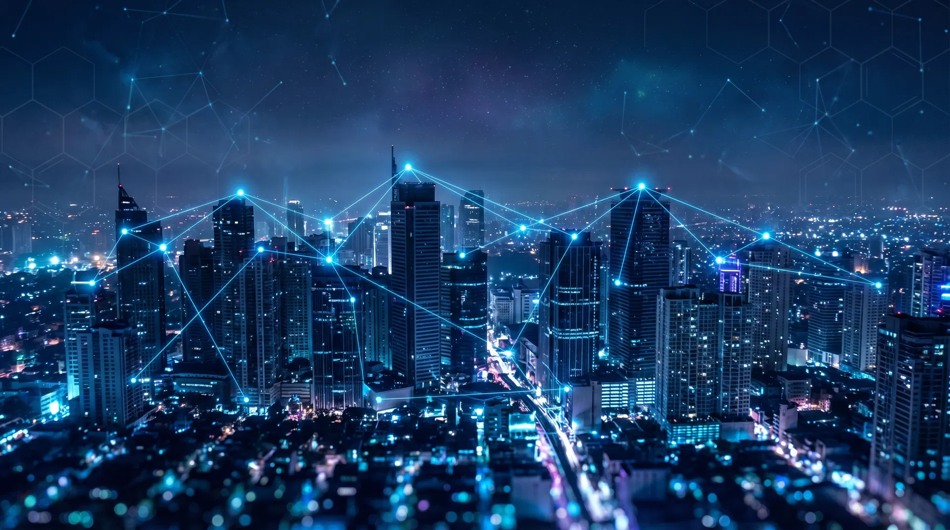 Makati skyline with network overlay