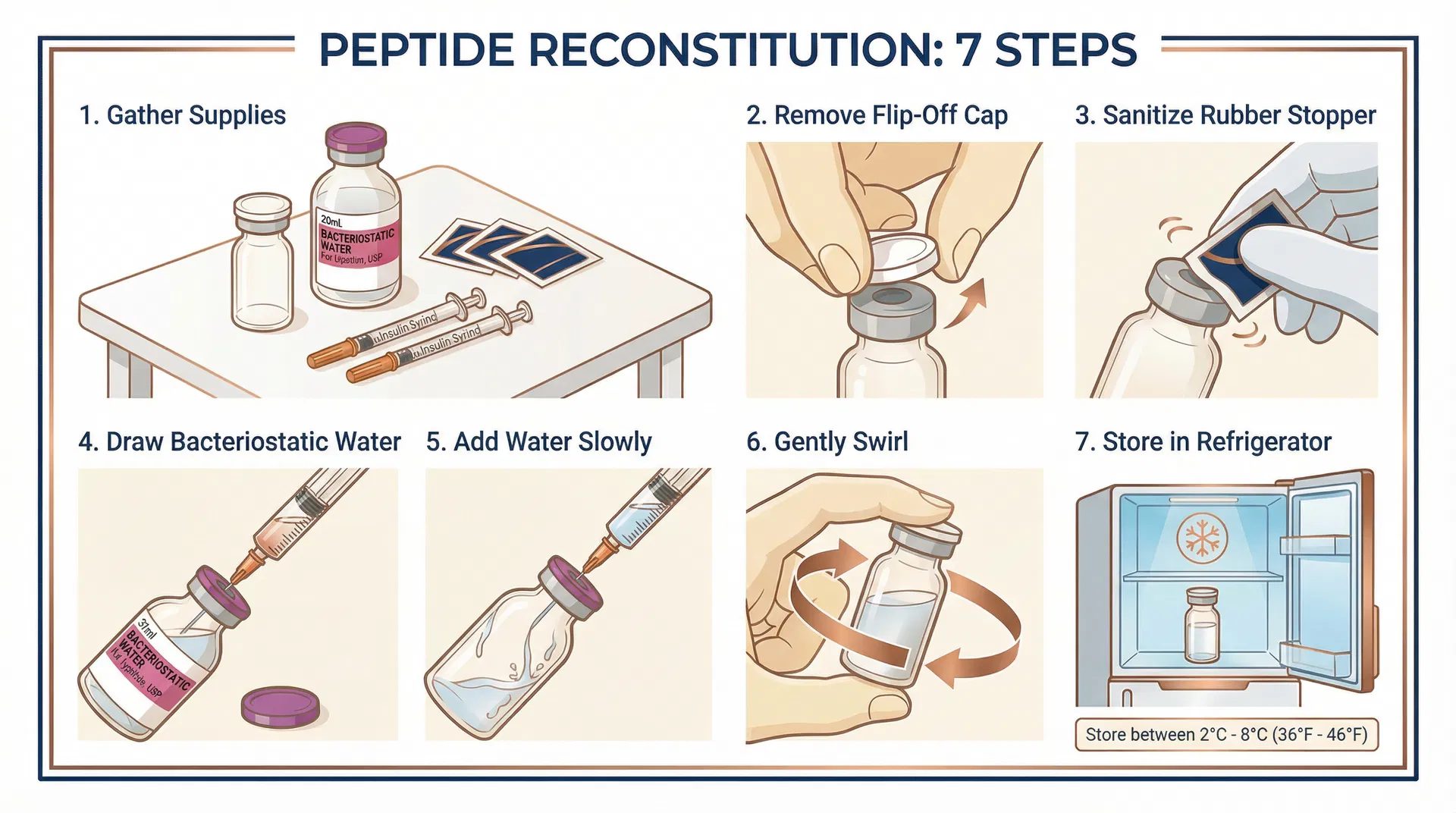 Lyophilized Peptide Reconstitution Protocol - 6 Step Visual Guide