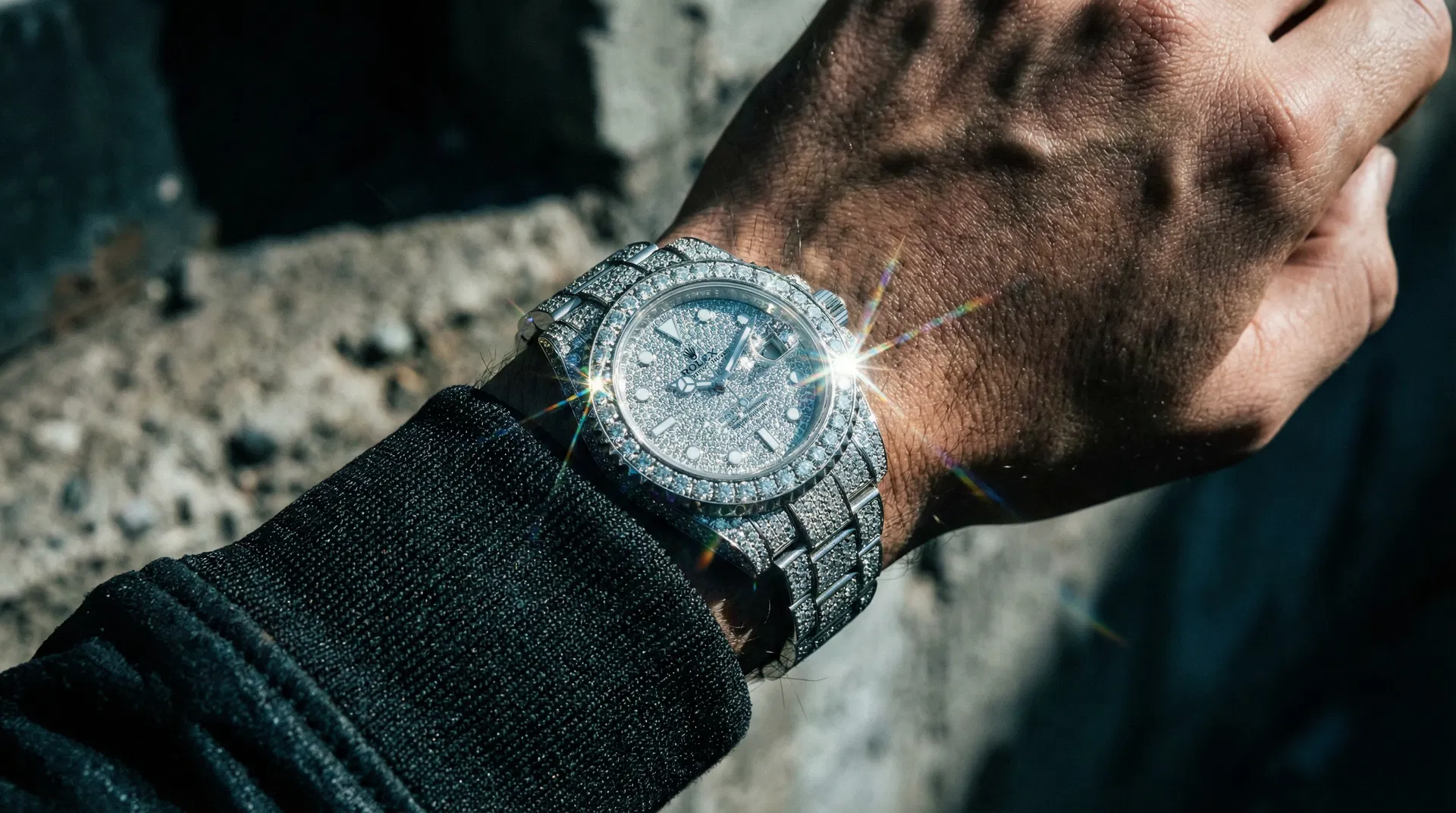 Iced out watch close up