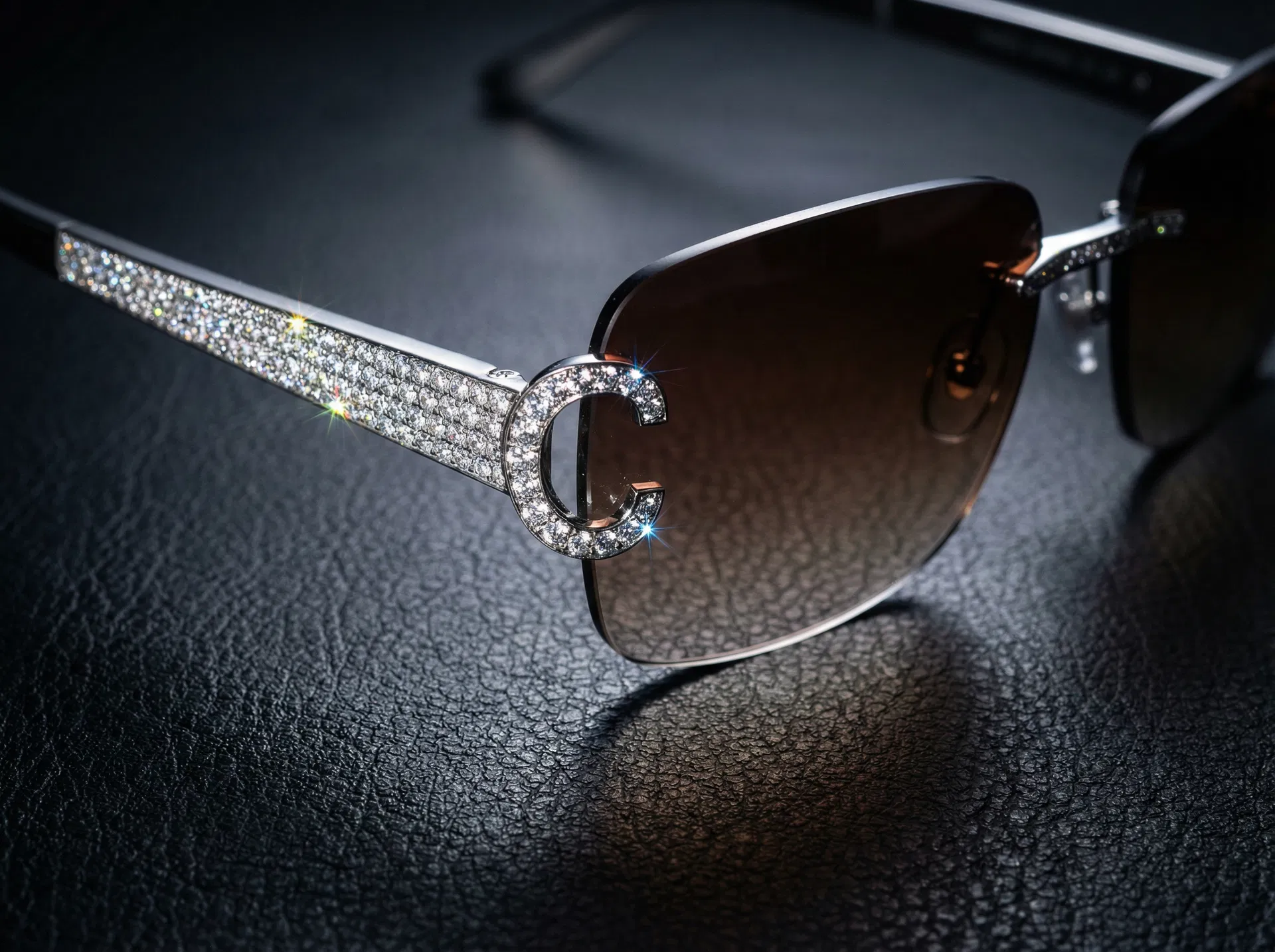 Cartier C Décor Rimless Sunglasses | White Gold | Full Diamond Temples