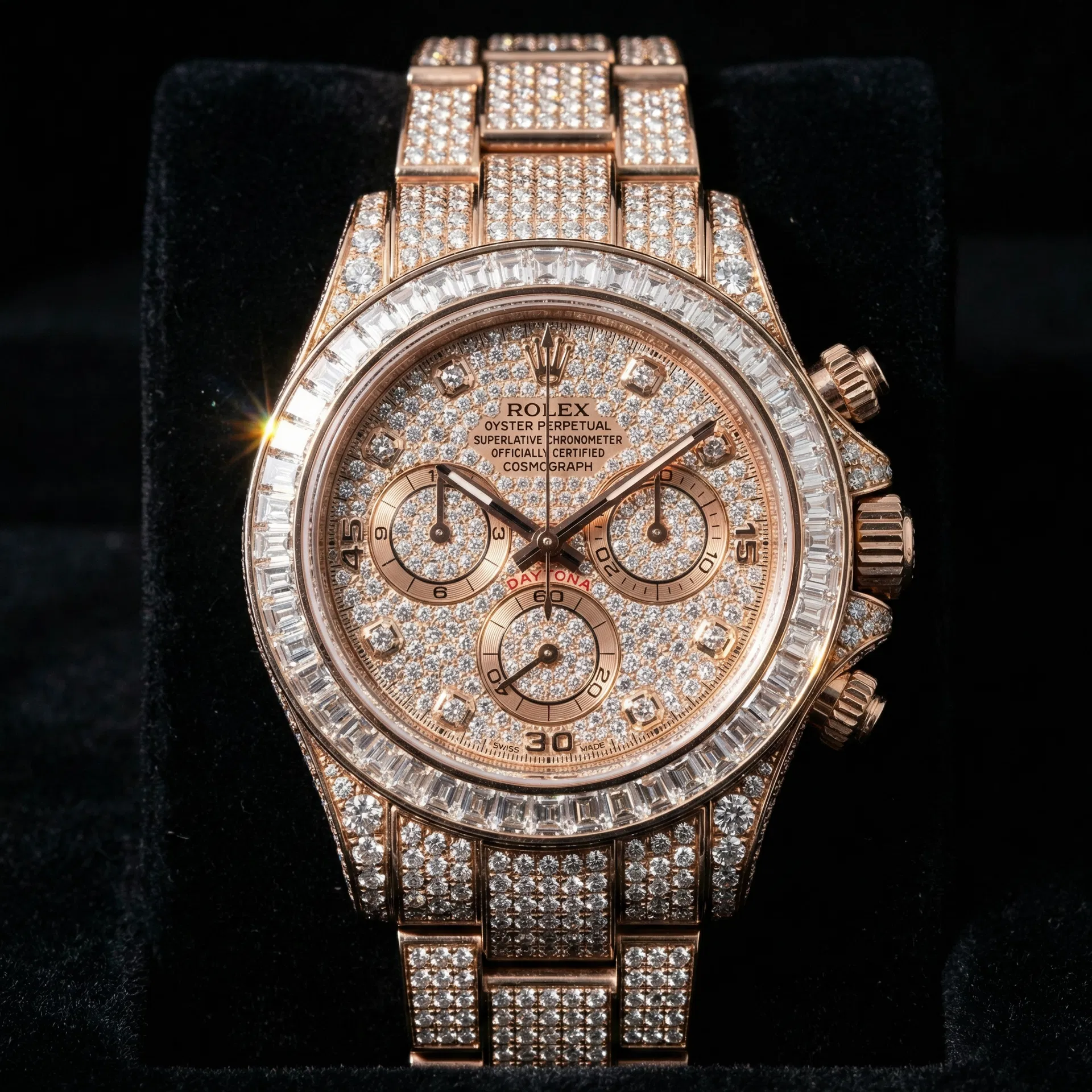 Rolex Daytona 40mm | Rose Gold | Full Baguette & Pavé Diamond