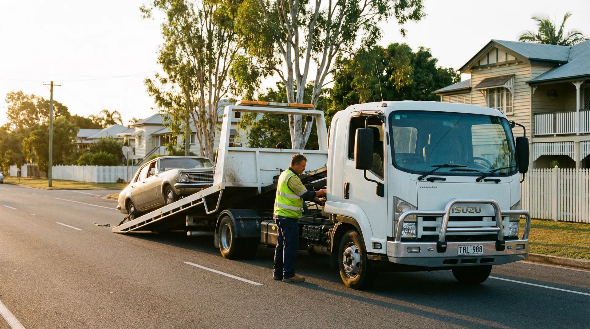 YTB Towing tilt tray loading a vehicle in Townsville suburb