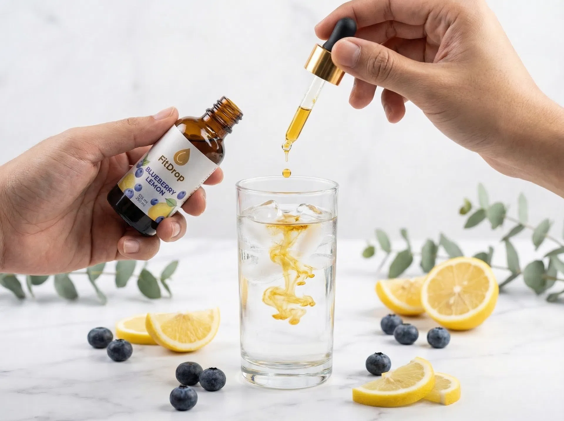 FitDrop Blueberry Lemon bottle with water