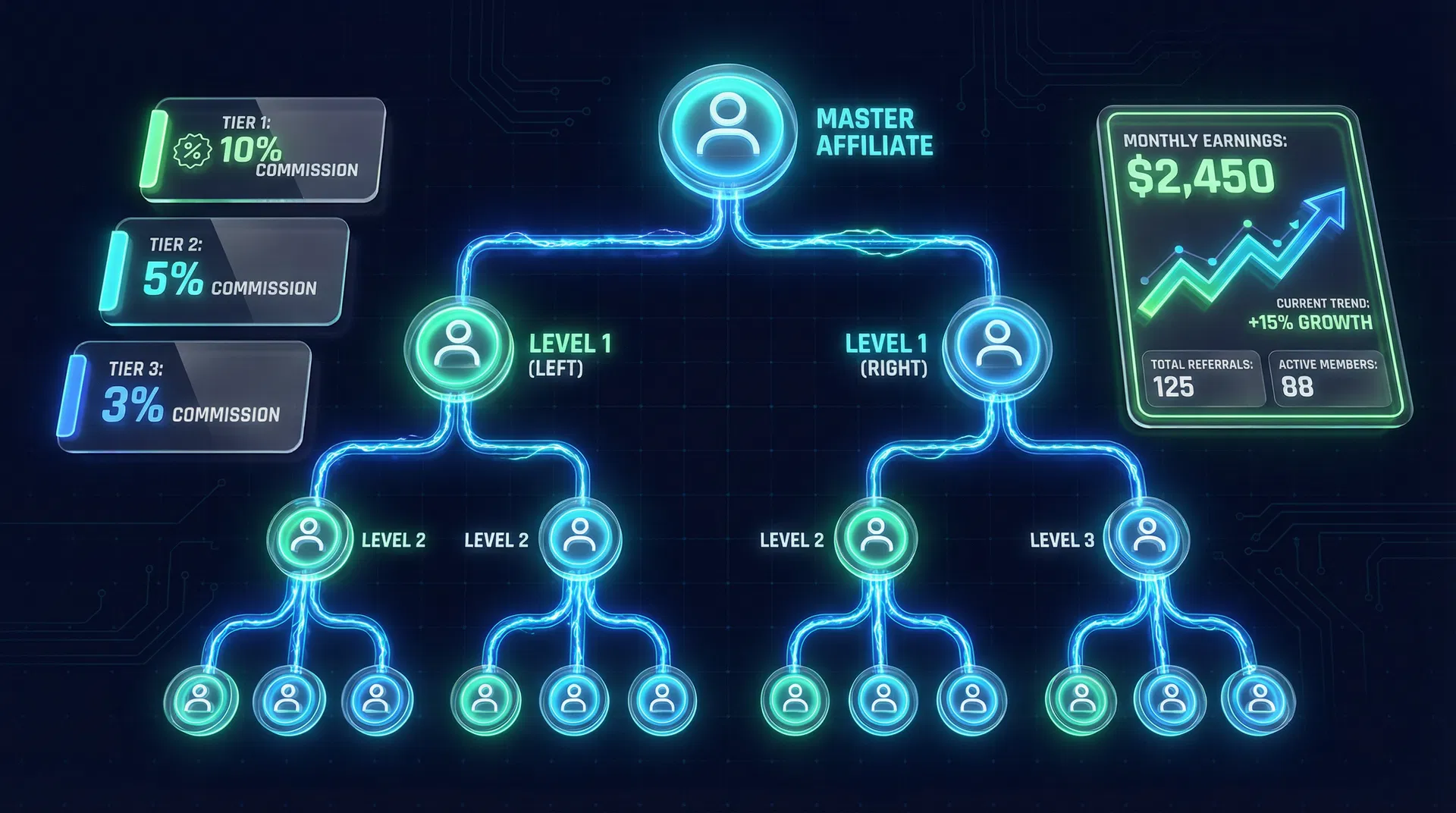 Affiliate network with binary compensation