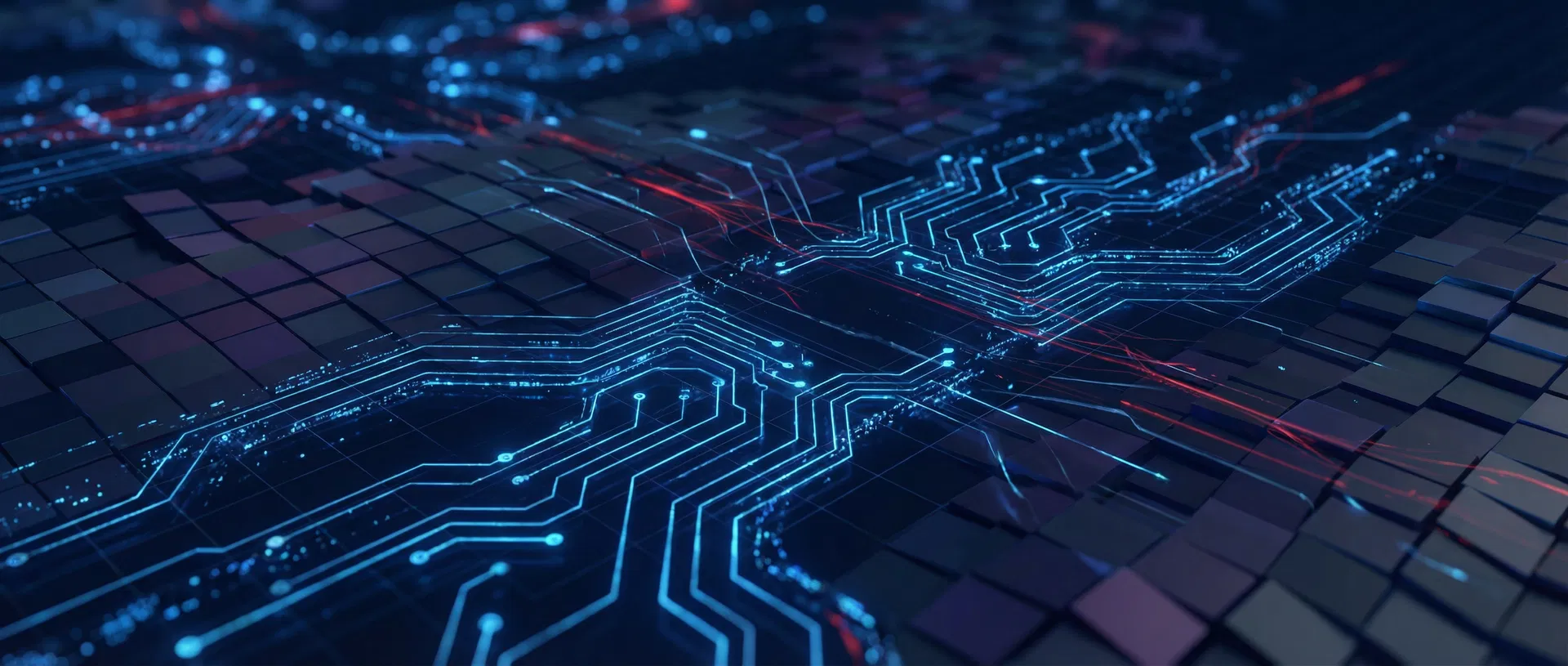 AI systems development hero background with futuristic technology