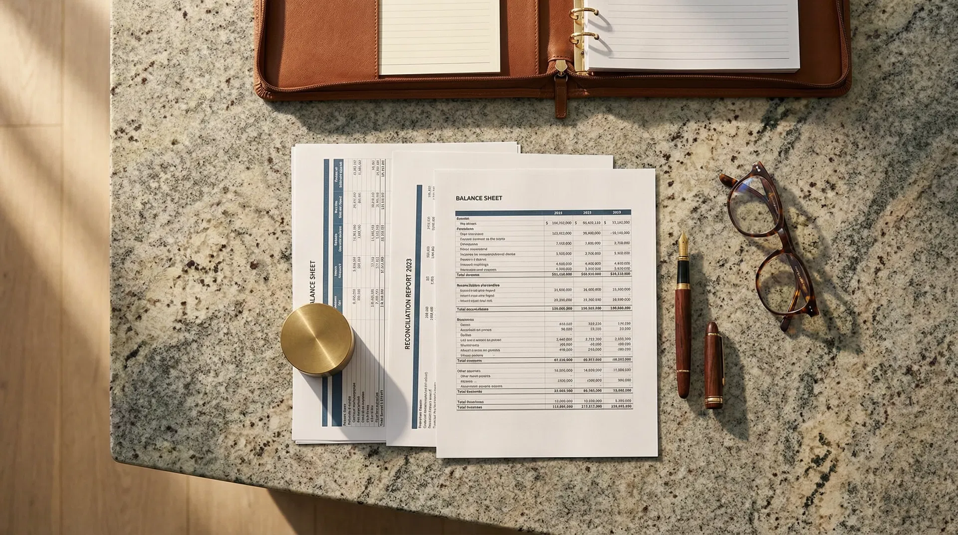 Organized financial documents and reconciliation reports