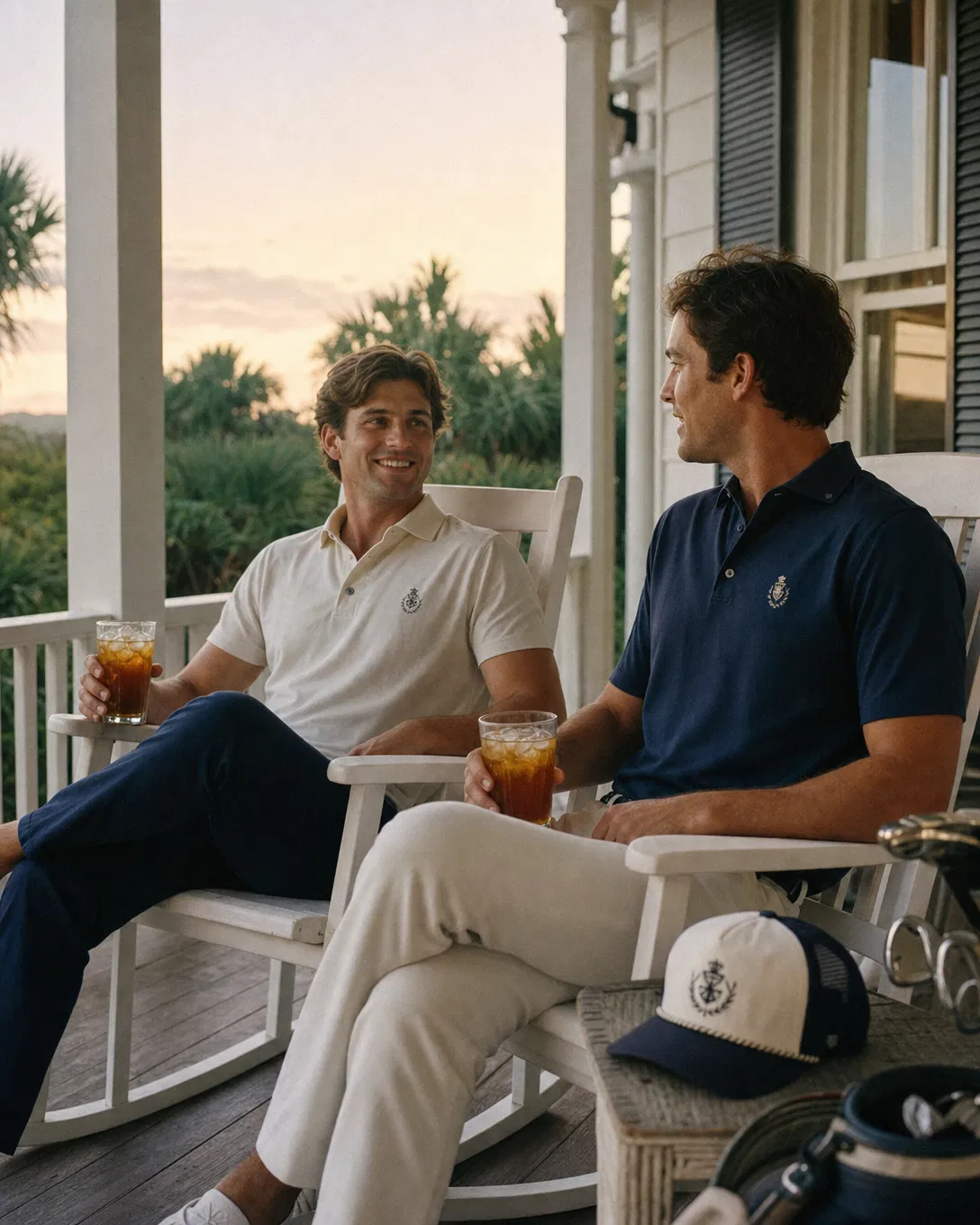 Friends on a Southern porch after a round