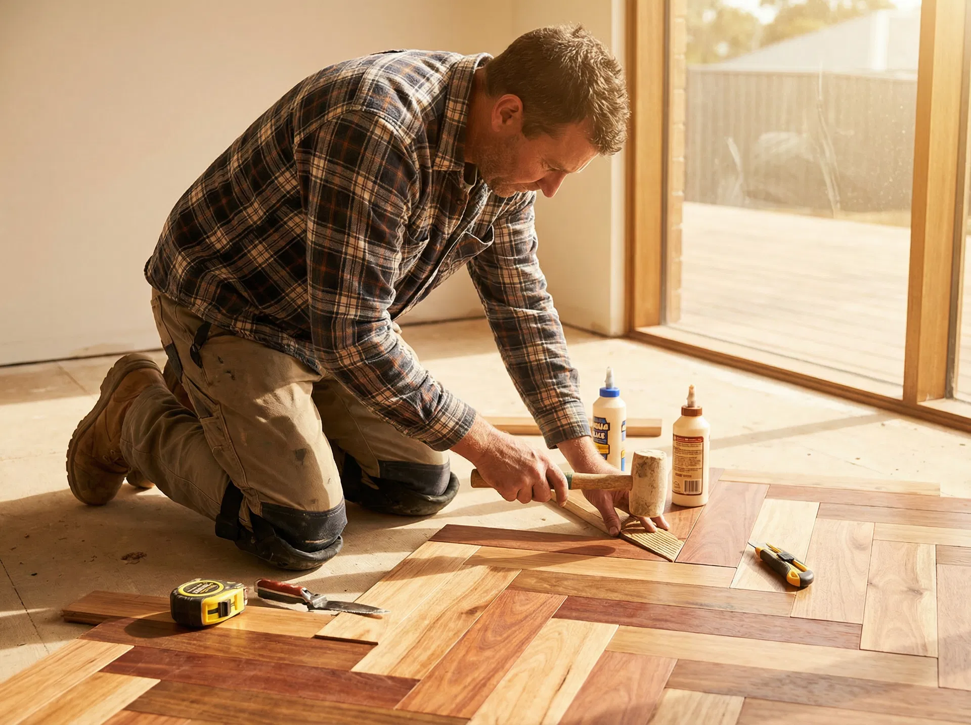 Flooring installer at work