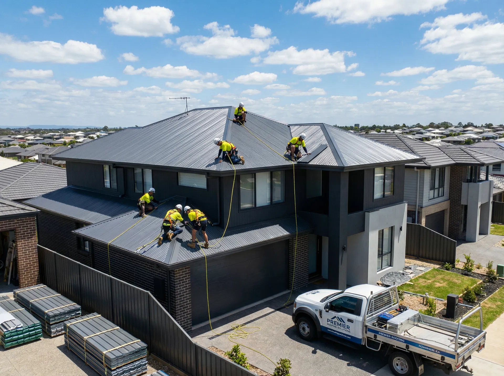 Professional Australian roofing crew at work