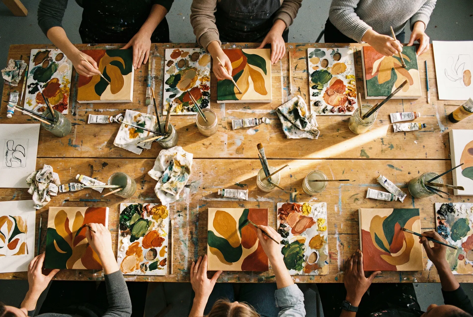 Workshop participants creating art