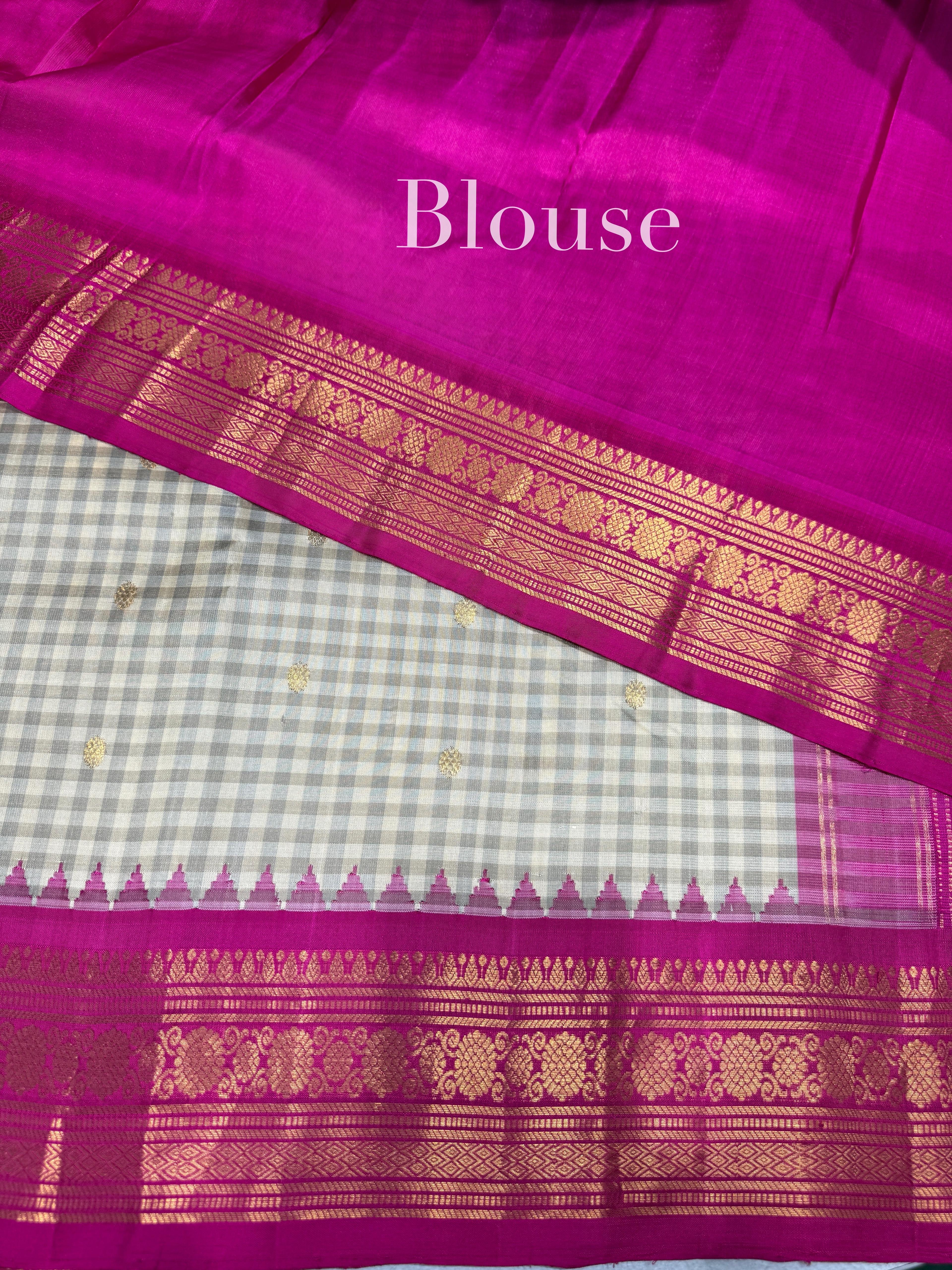 Ivory & Rani Pure Handloom Gadwal Silk Saree — Image 6