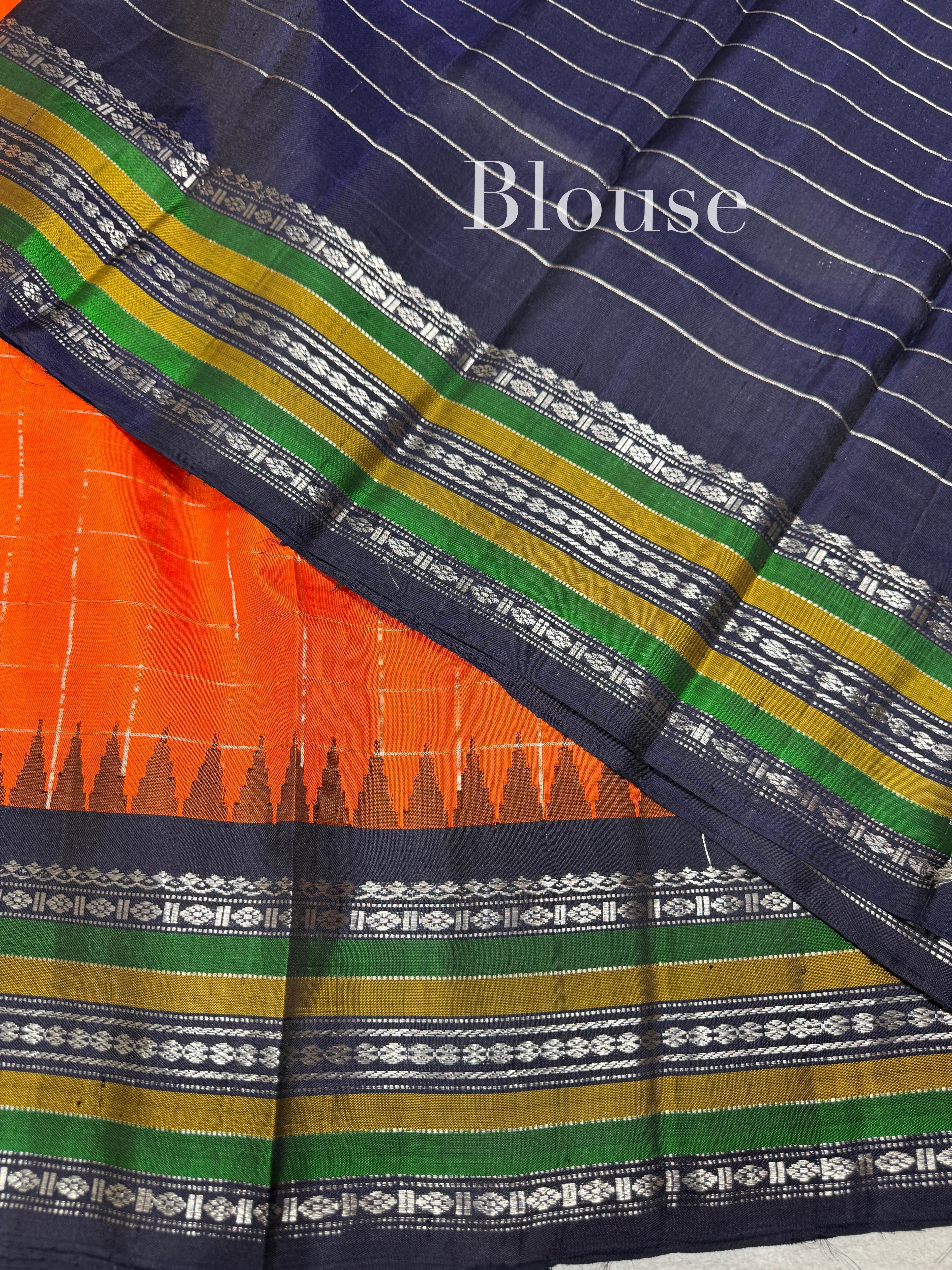 Fanta Orange & Midnight Blue Pure Handloom Gadwal Silk Saree — Image 5