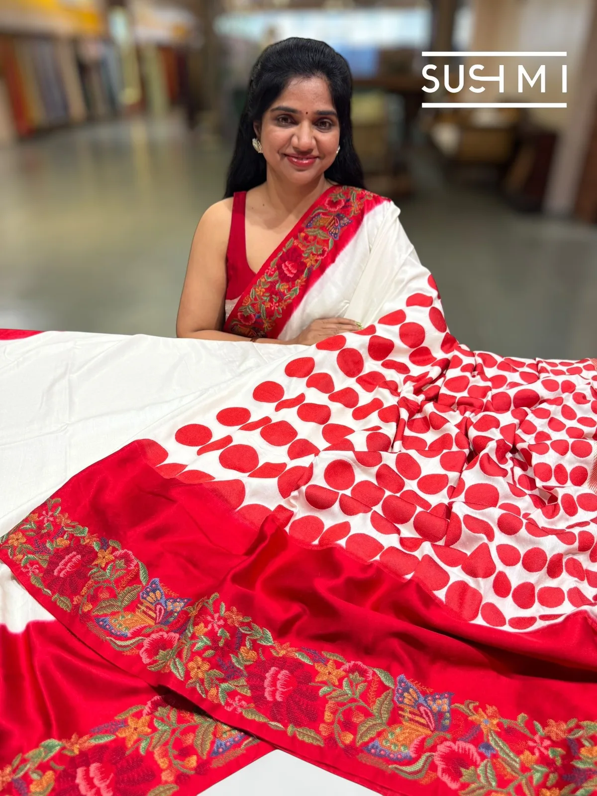 Designer Munga Banarasi Tussar Saree with Petit Point Embroidery