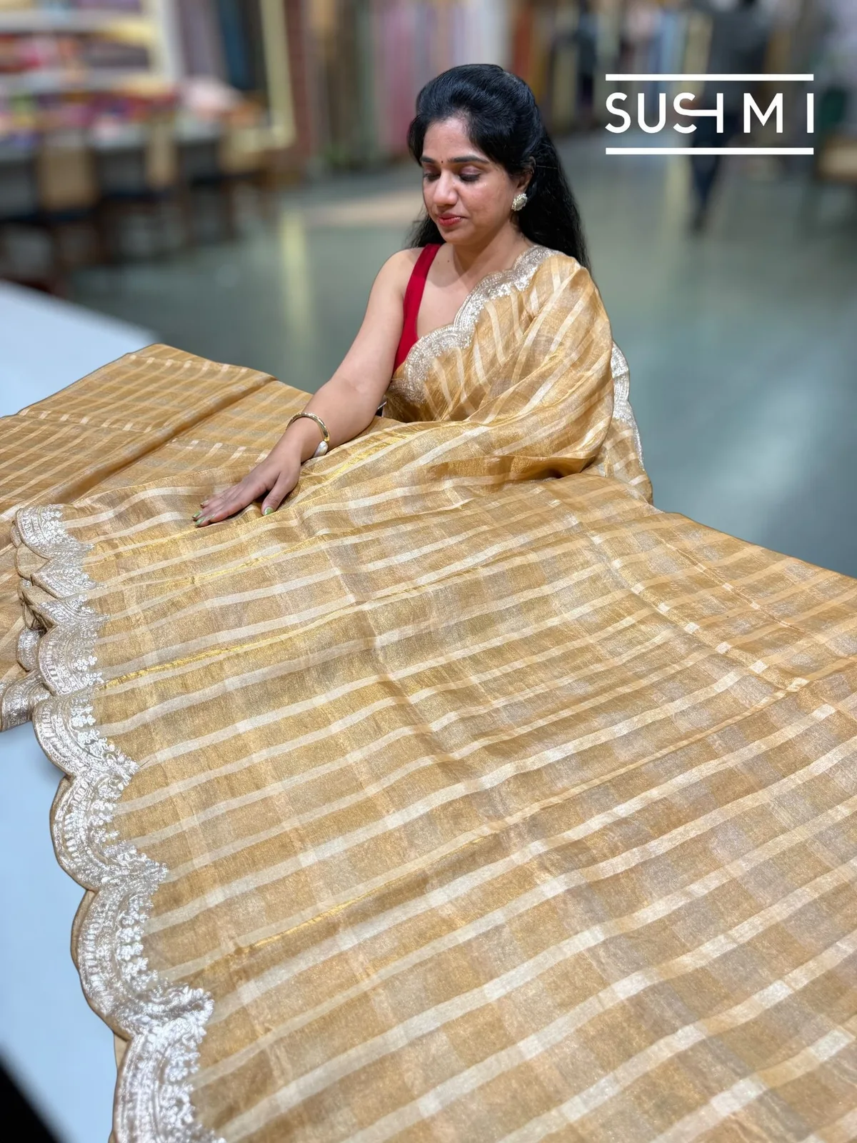 Banarasi Tissue Saree with Fusion Blouse — Image 3