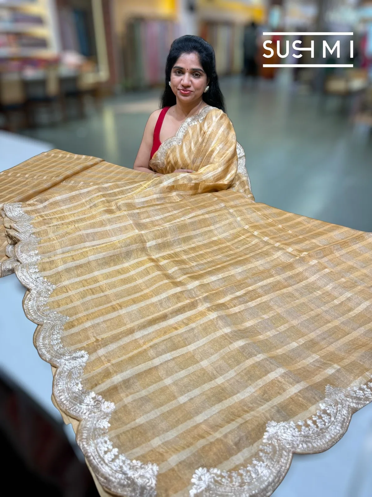 Banarasi Tissue Saree with Fusion Blouse — Image 4