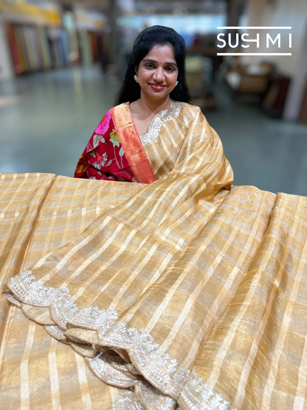 Banarasi Tissue Saree with Fusion Blouse — Image 2