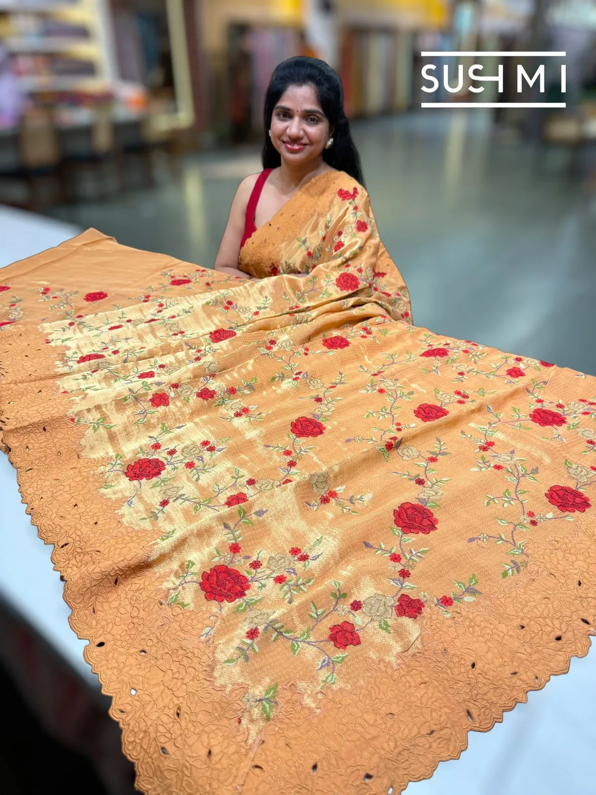 Banarasi Tissue Saree with petite point embroidery — Image 2
