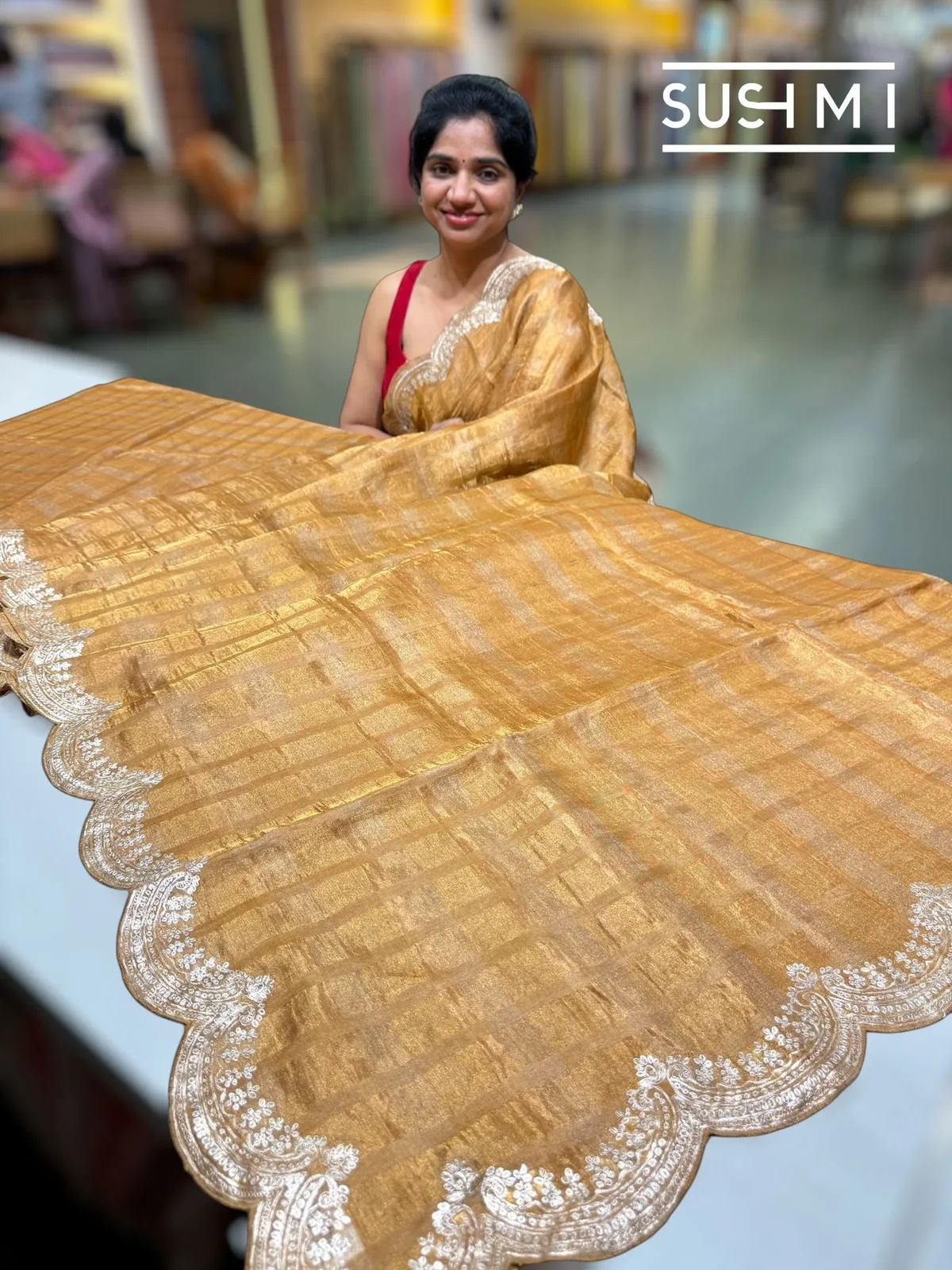 Banarasi Tissue Saree with Fusion Blouse — Image 2