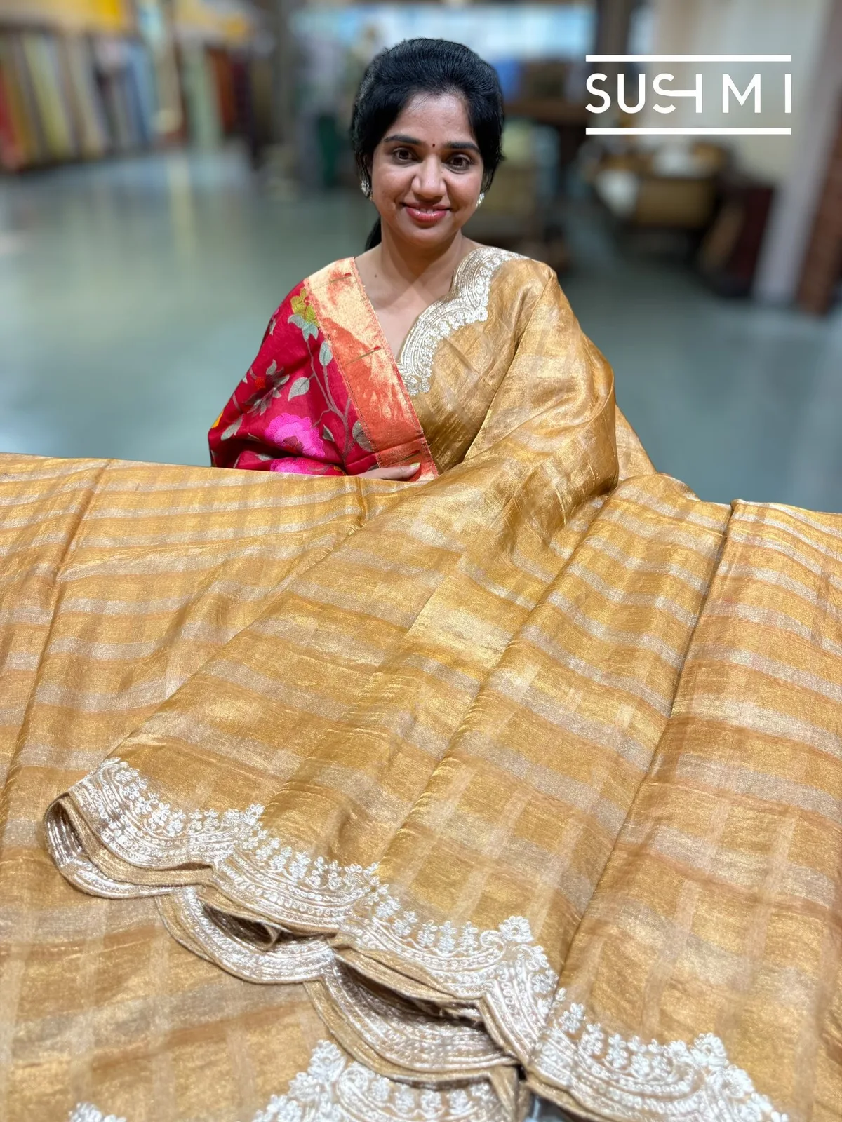 Banarasi Tissue Saree with Fusion Blouse — Image 3
