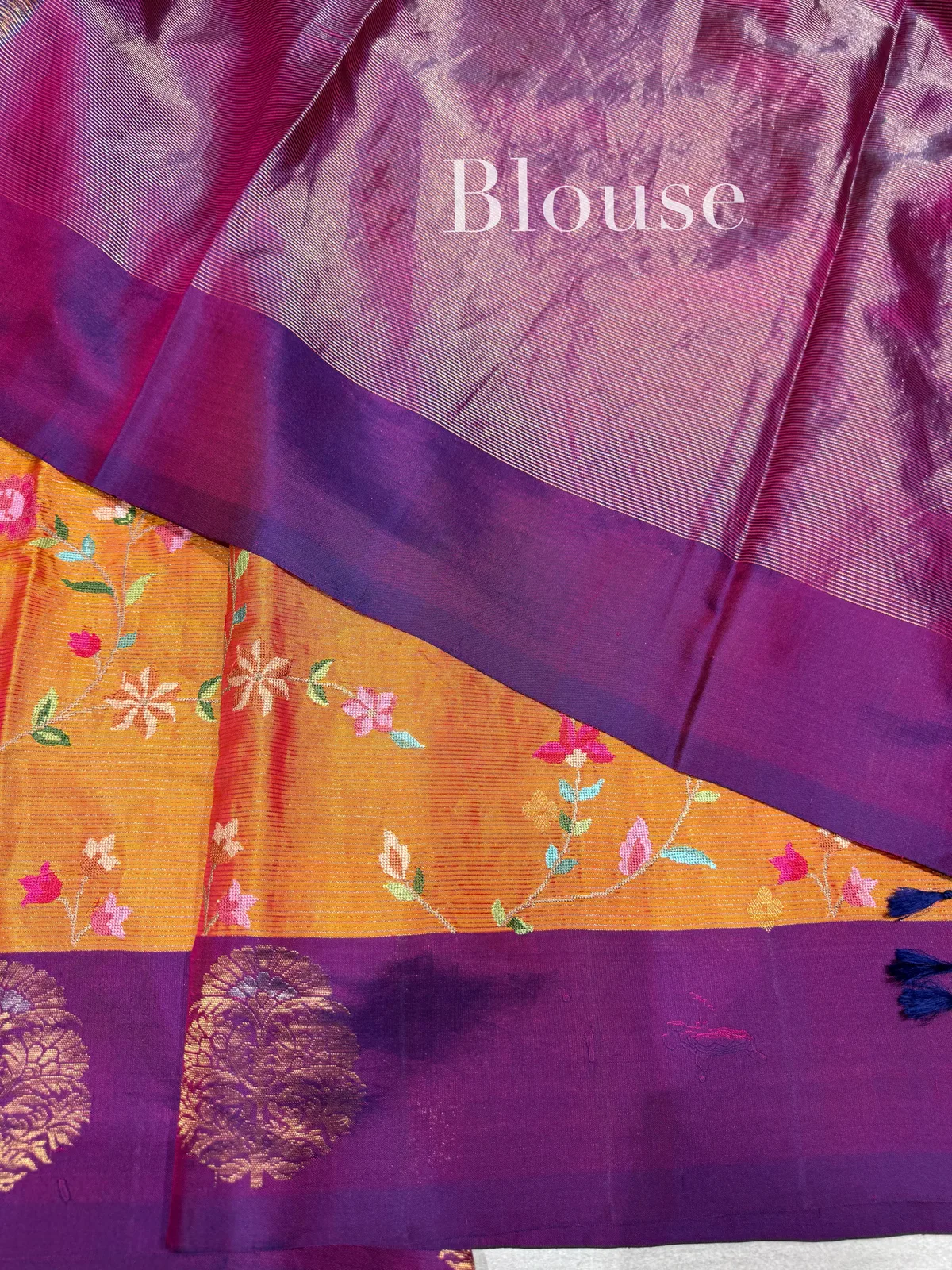 Mustard Kanjeevaram Saree with Petite Point Embroidery — Image 5