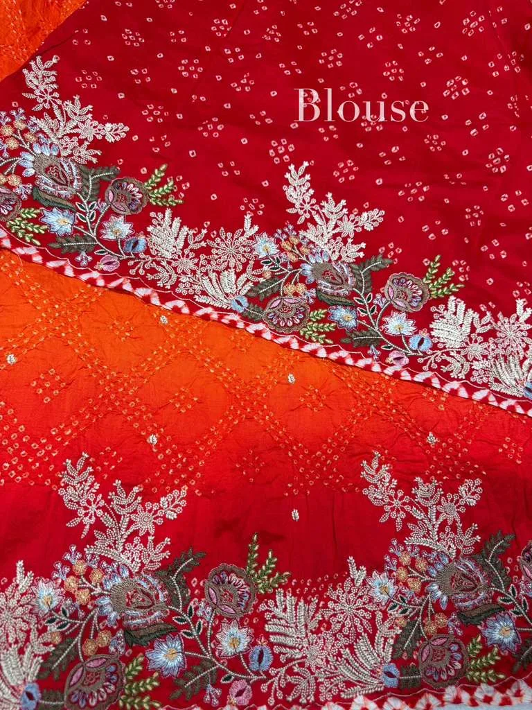 Banarasi Rai Bandhej Saree with Heavy Embroidery — Image 3