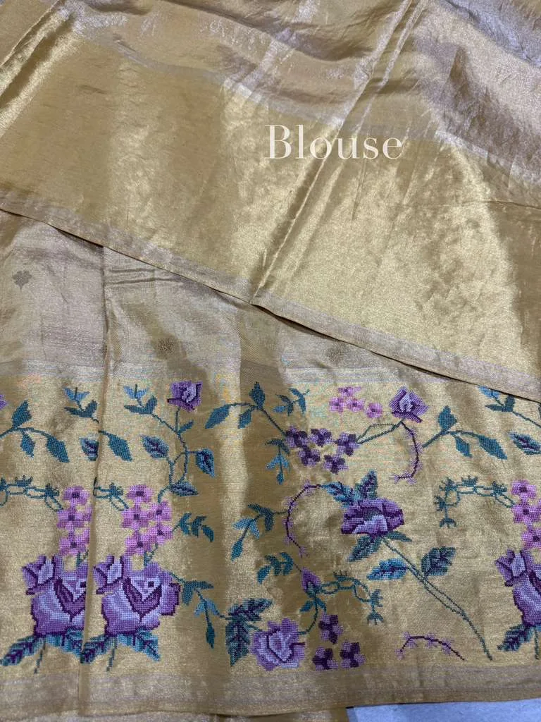 Light Gold Kanjeevaram Tissue with Petite Point Embroidery — Image 4