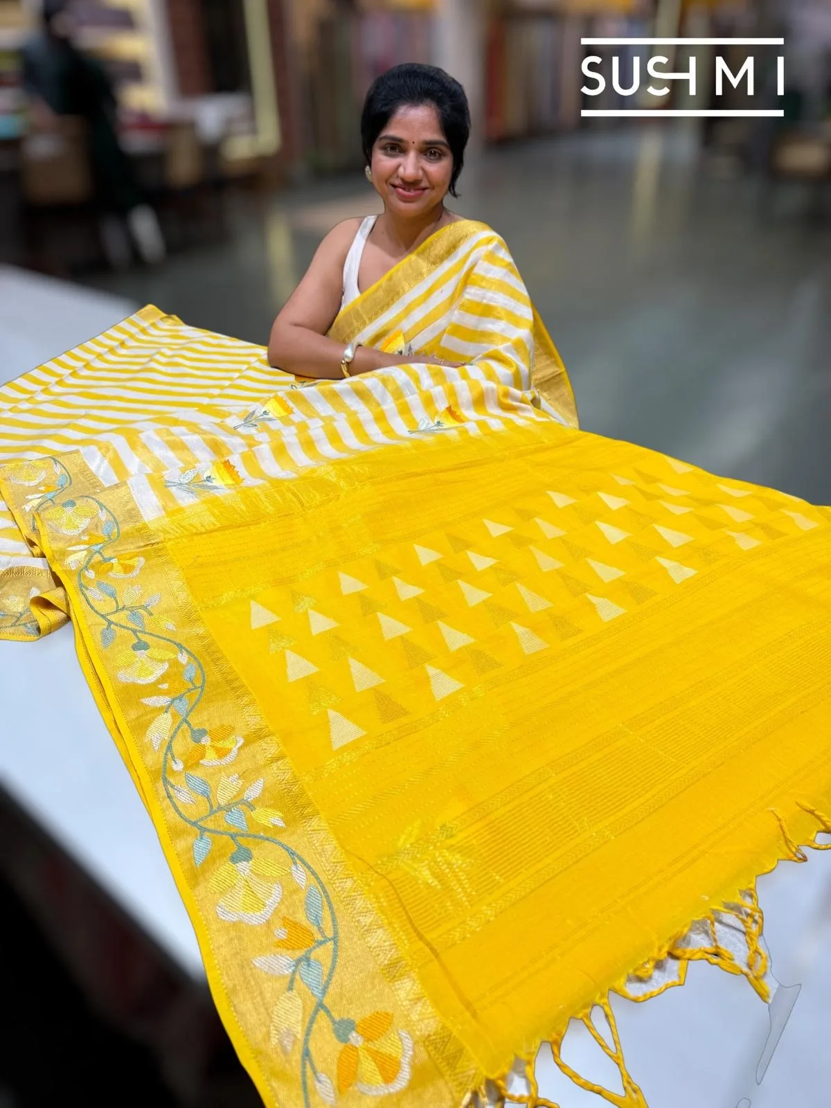 Chanderi Tissue Stripe Saree with Embroidery — Image 2